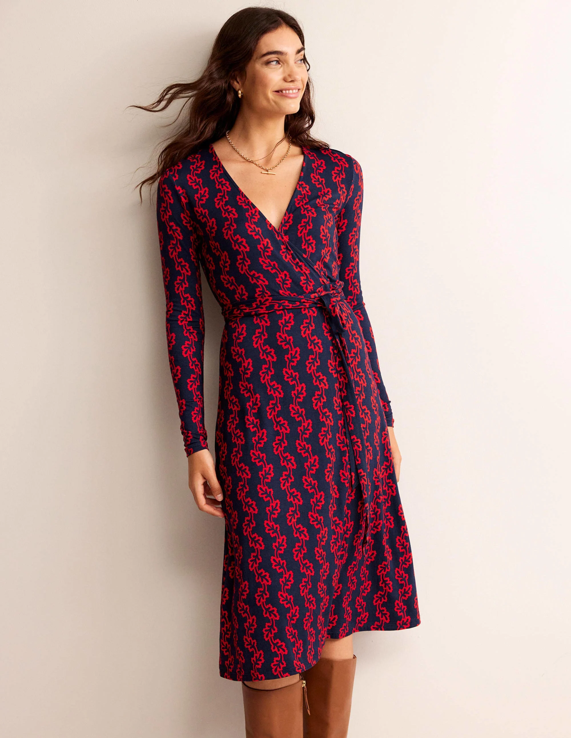 Nina Jersey-Midikleid-Französisches Marineblau, Abstrakt Terrasse