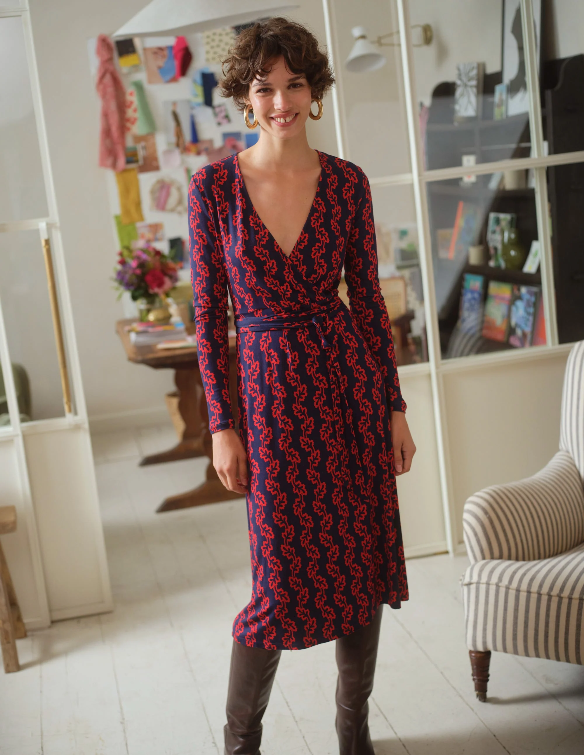 Nina Jersey-Midikleid-Französisches Marineblau, Abstrakt Terrasse - Image 5
