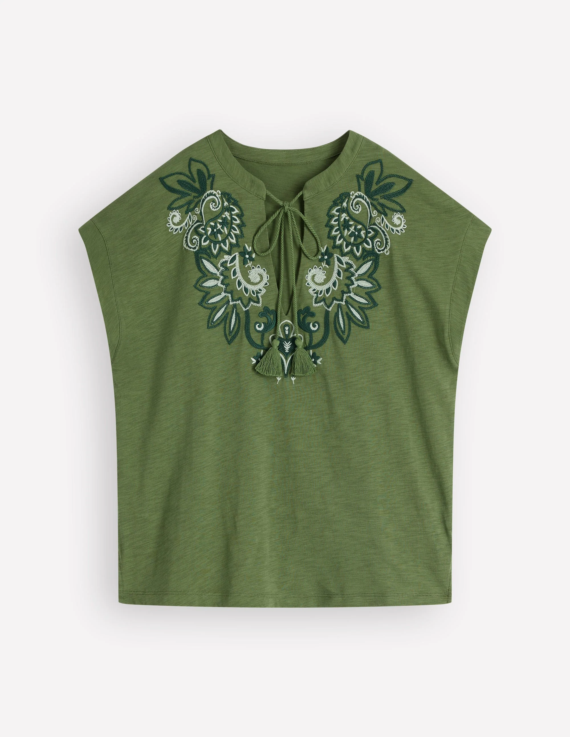 Nina T-Shirt mit gekerbtem Ausschnitt und Stickerei-Dunkles Teichgrün - Image 6