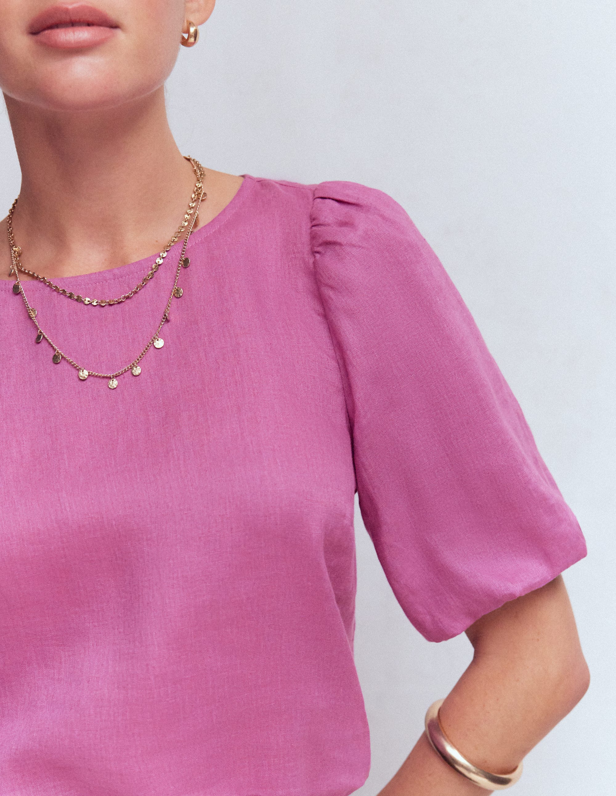 Oberteil aus Leinen mit Puffärmeln-Rotklee-Rosa - Image 2