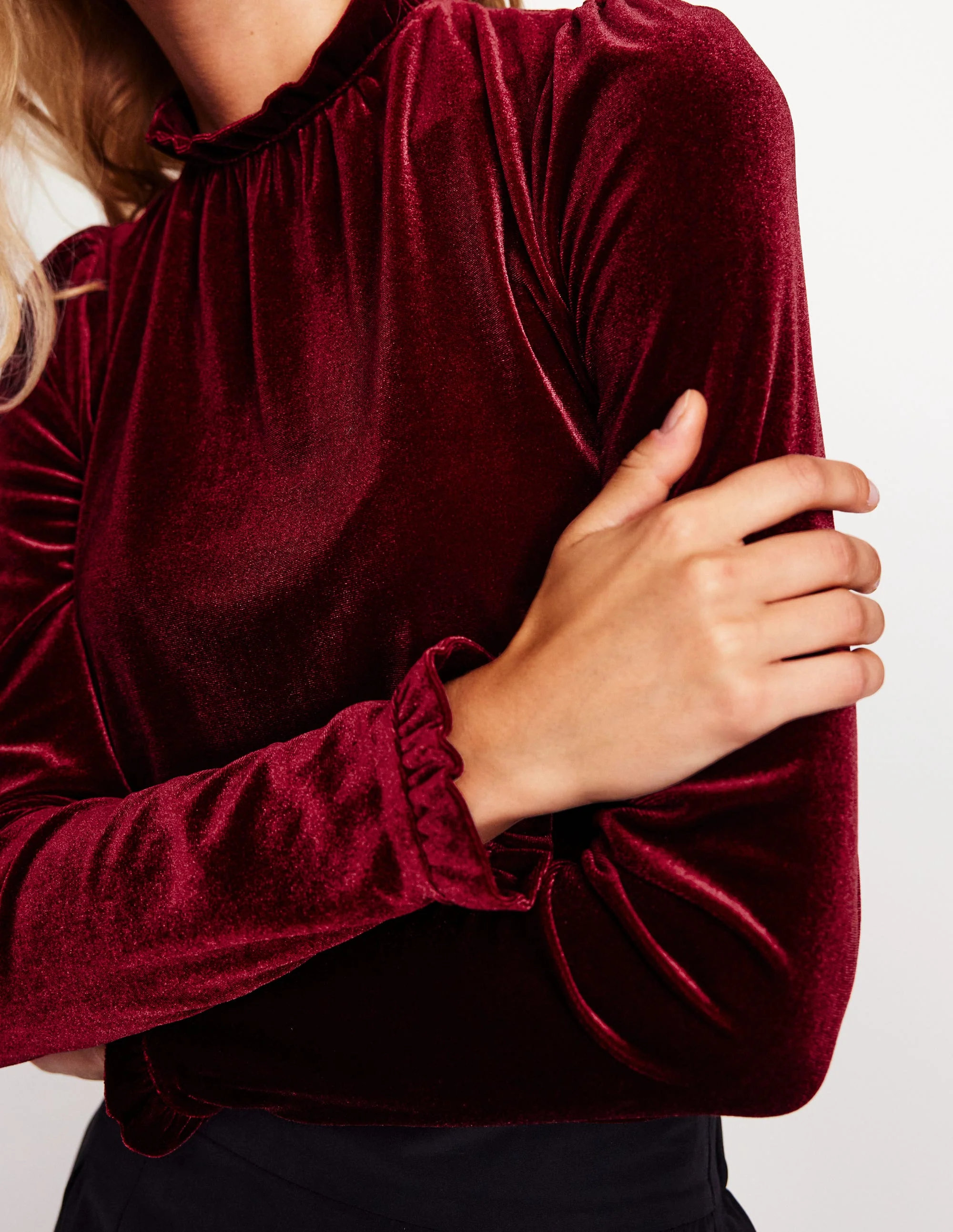 Oberteil aus Samt mit Rüschenausschnitt-Beatnik Red/Dark Burgundy - Image 2