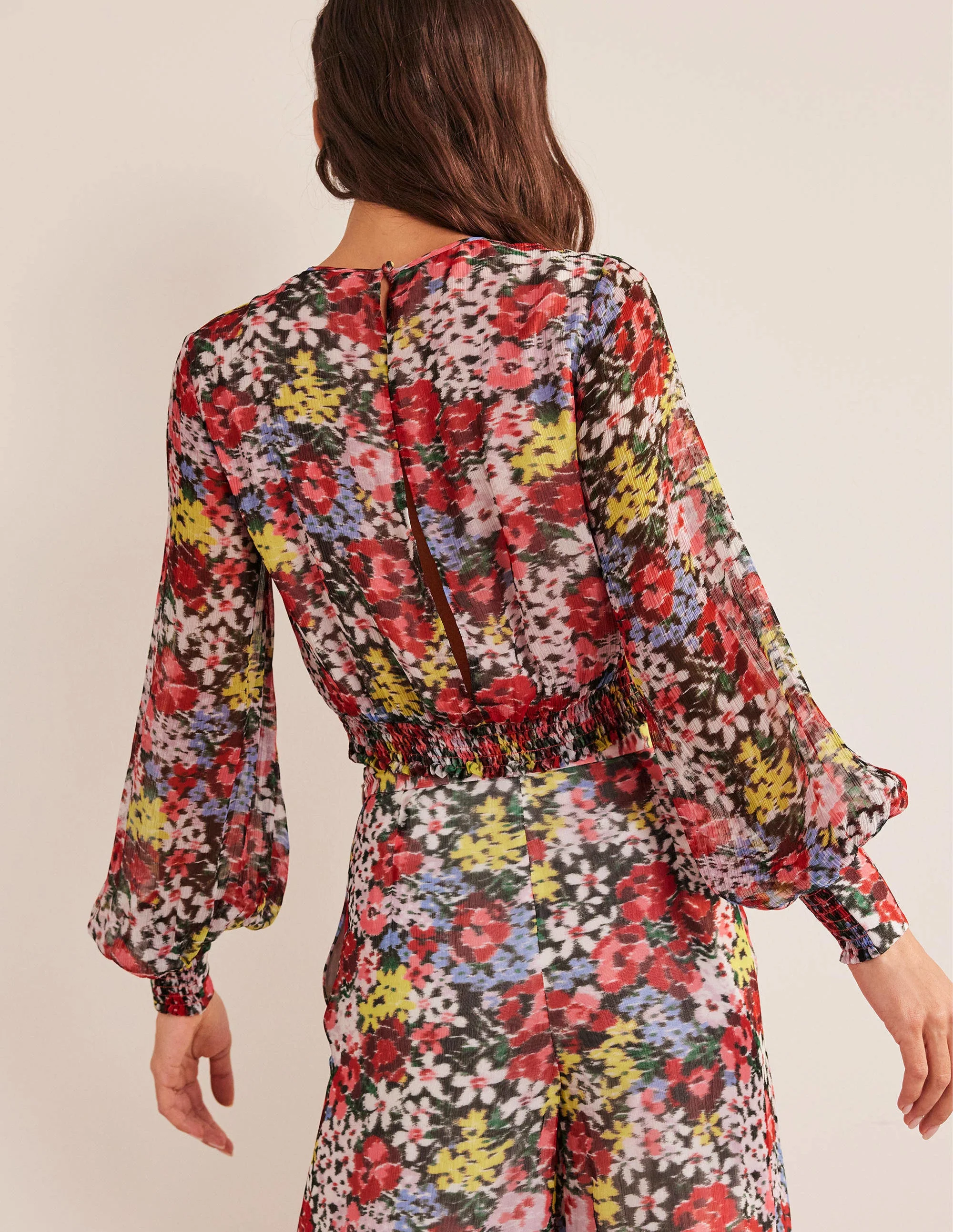 Oberteil mit Blousonärmeln für besondere Anlässe-Bunt, Moiré-Blüten - Image 3