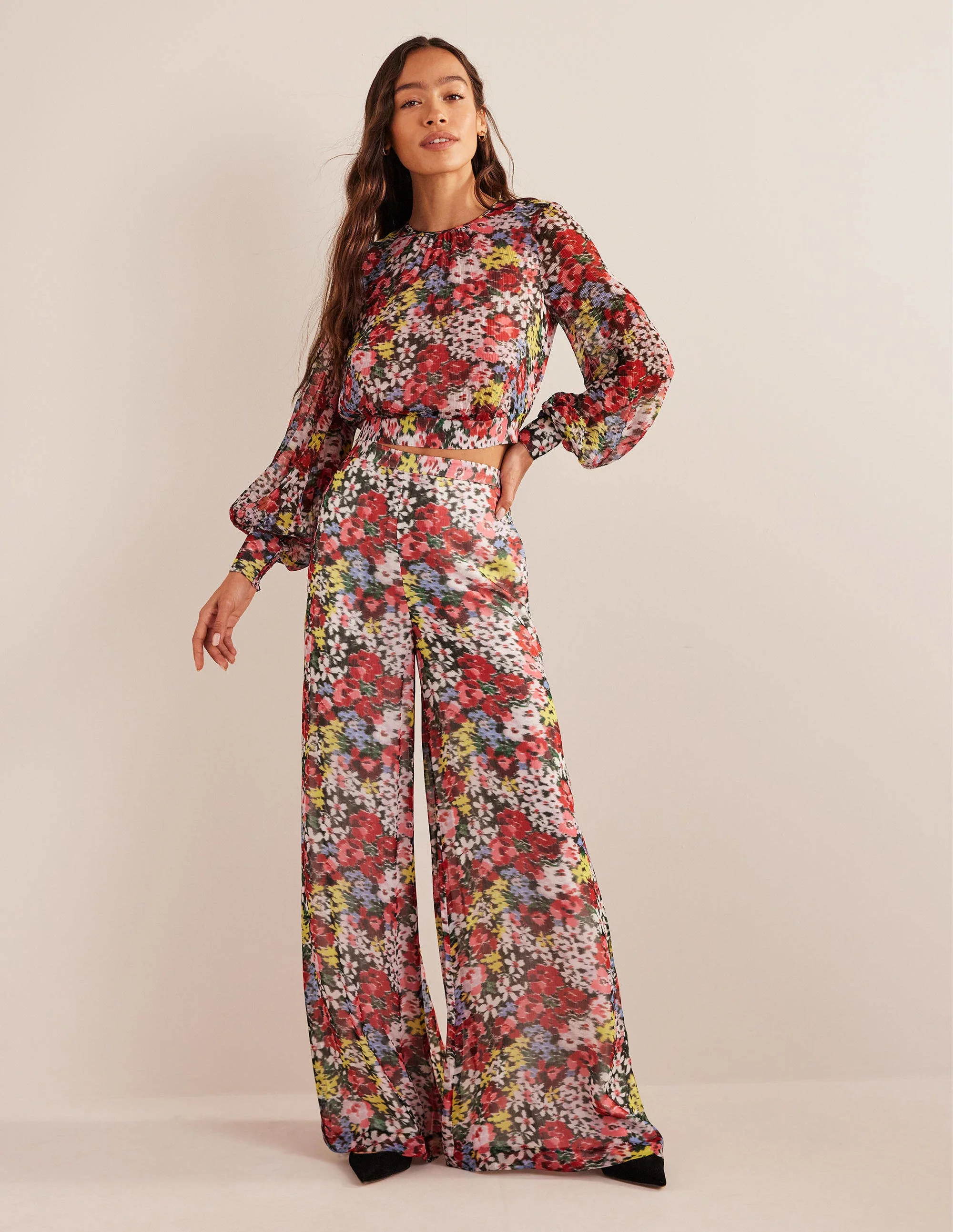 Oberteil mit Blousonärmeln für besondere Anlässe-Bunt, Moiré-Blüten - Image 4
