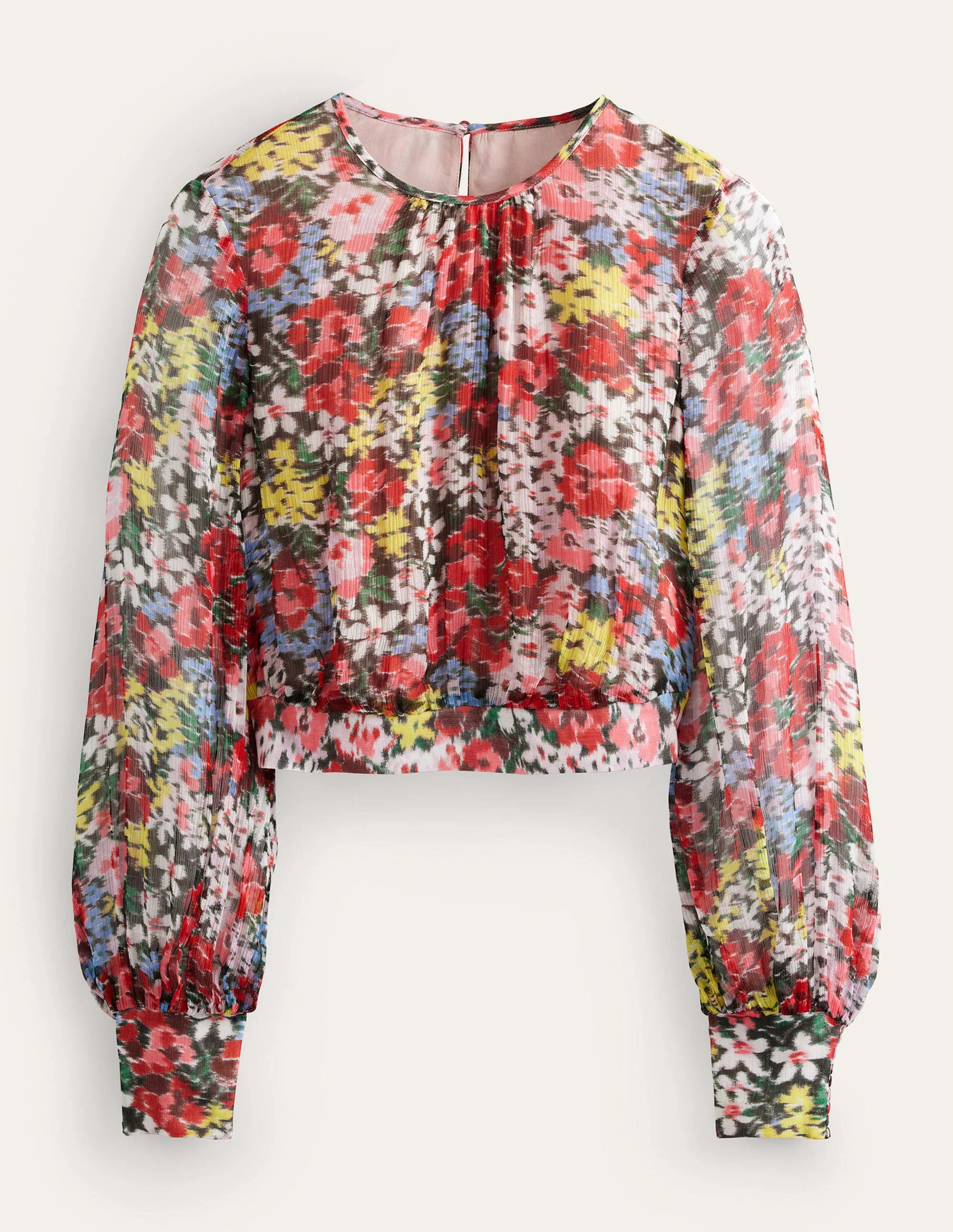 Oberteil mit Blousonärmeln für besondere Anlässe-Bunt, Moiré-Blüten - Image 5