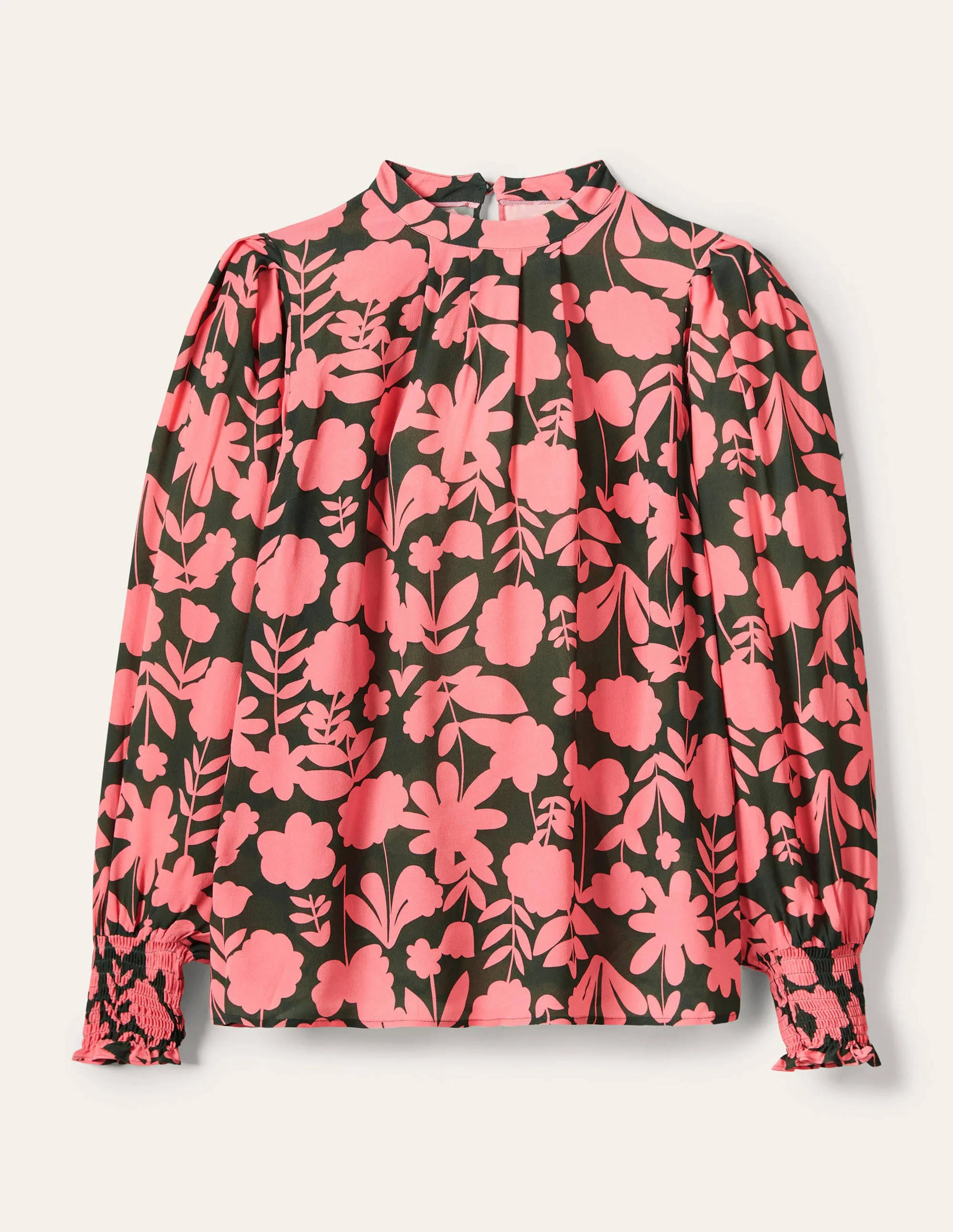 Oberteil mit breiten gesmokten Bündchen-Sumpfgrün, Blüten - Image 6