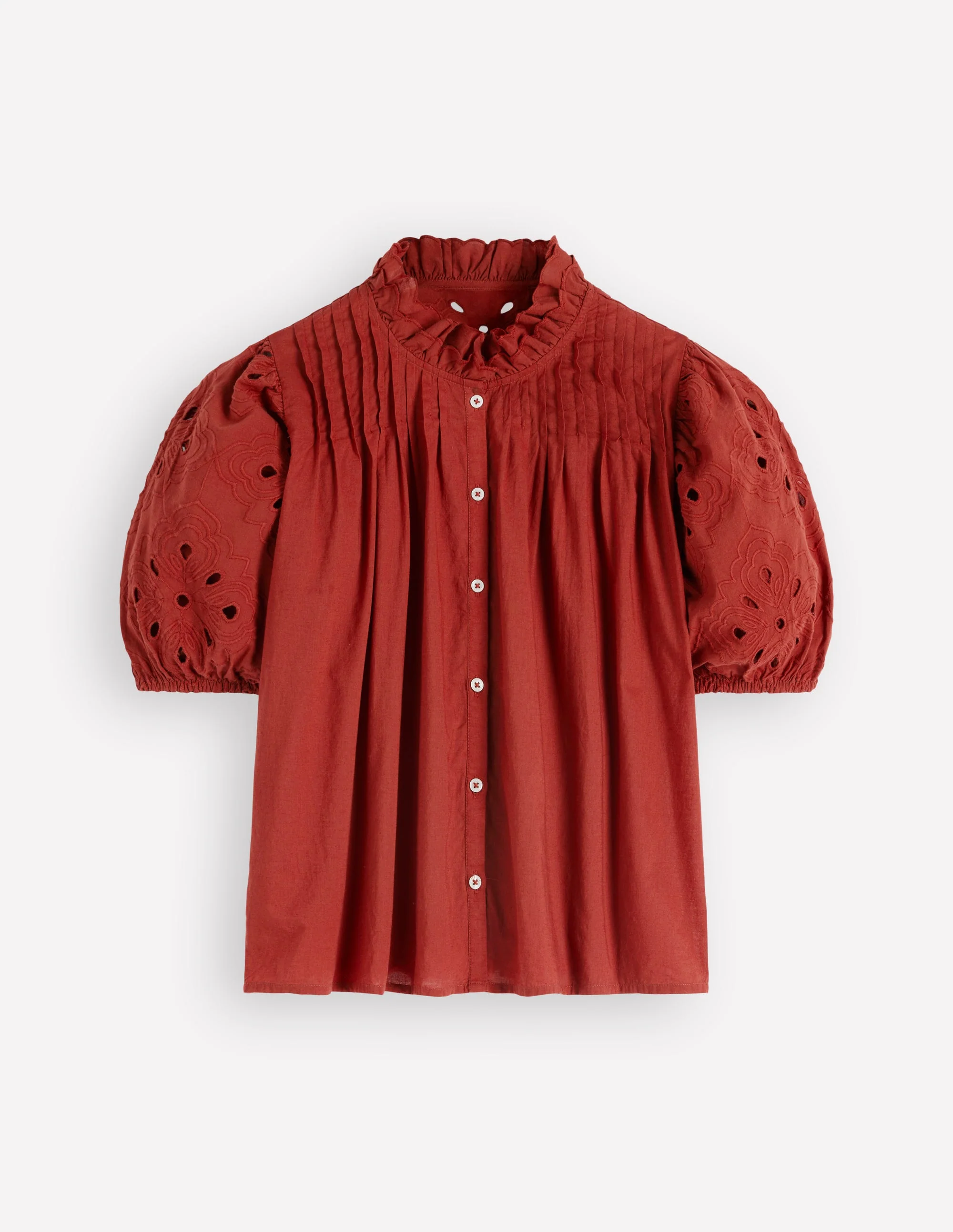 Oberteil mit Cutwork und Puffärmeln-Rotbraun - Image 5