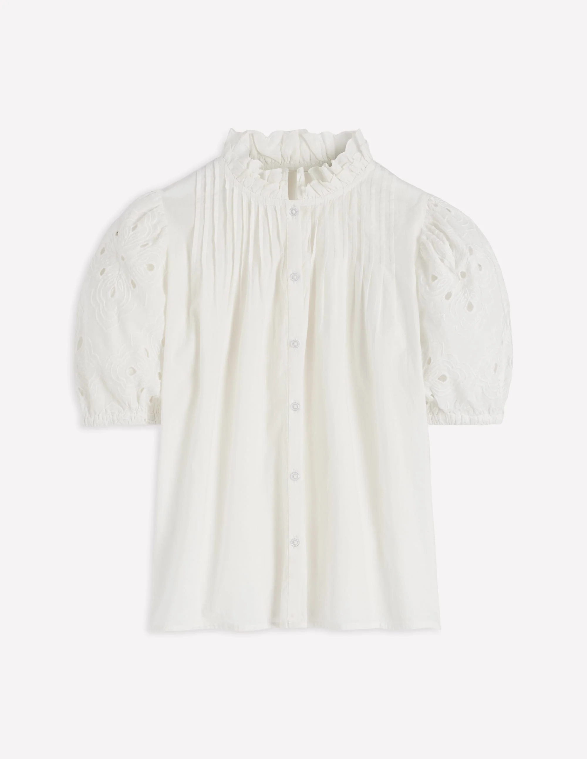 Oberteil mit Cutwork und Puffärmeln-Weiß - Image 5