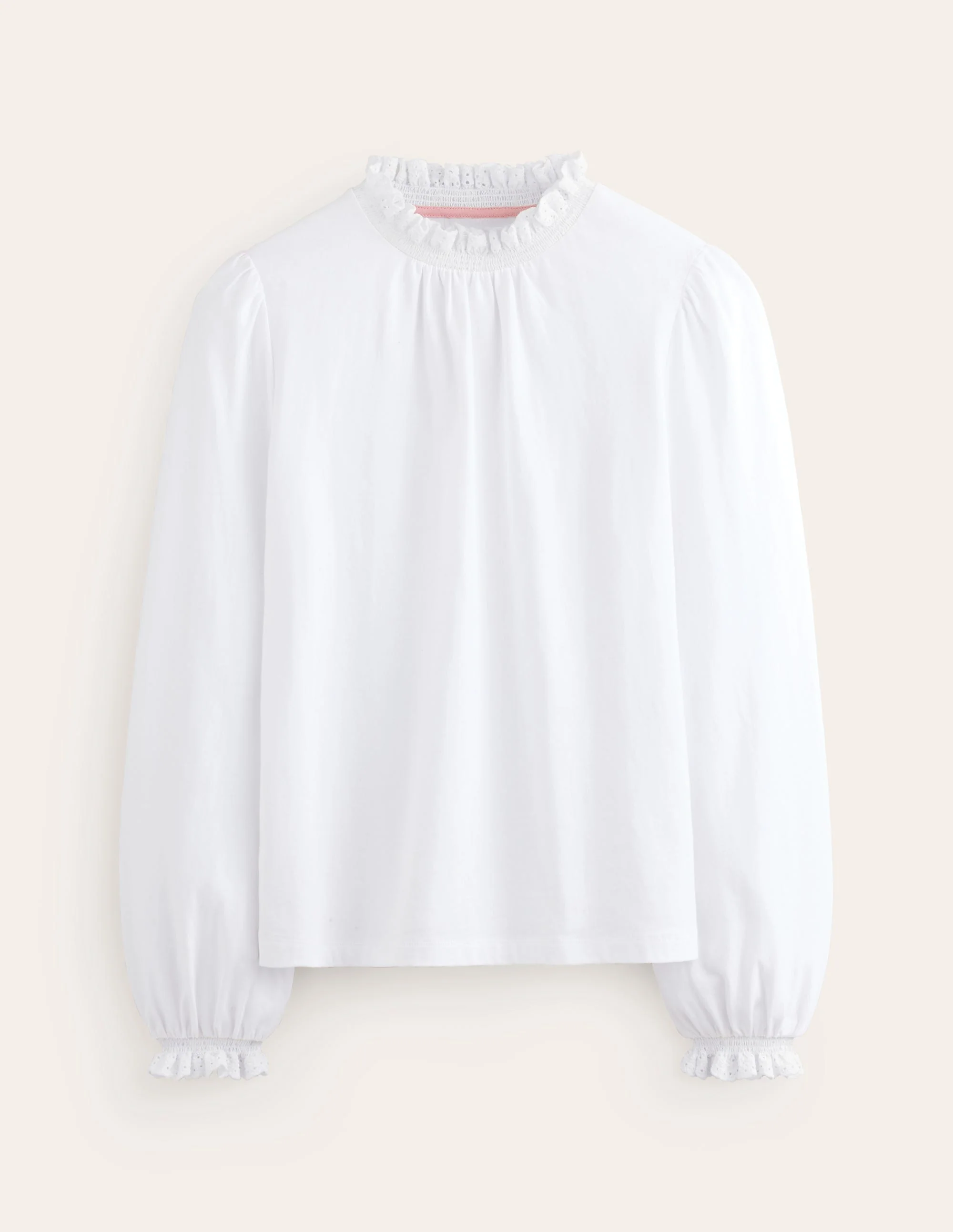 Oberteil mit Lochstickerei und gesmoktem Ausschnitt-Ivory and Navy Spot - Image 6