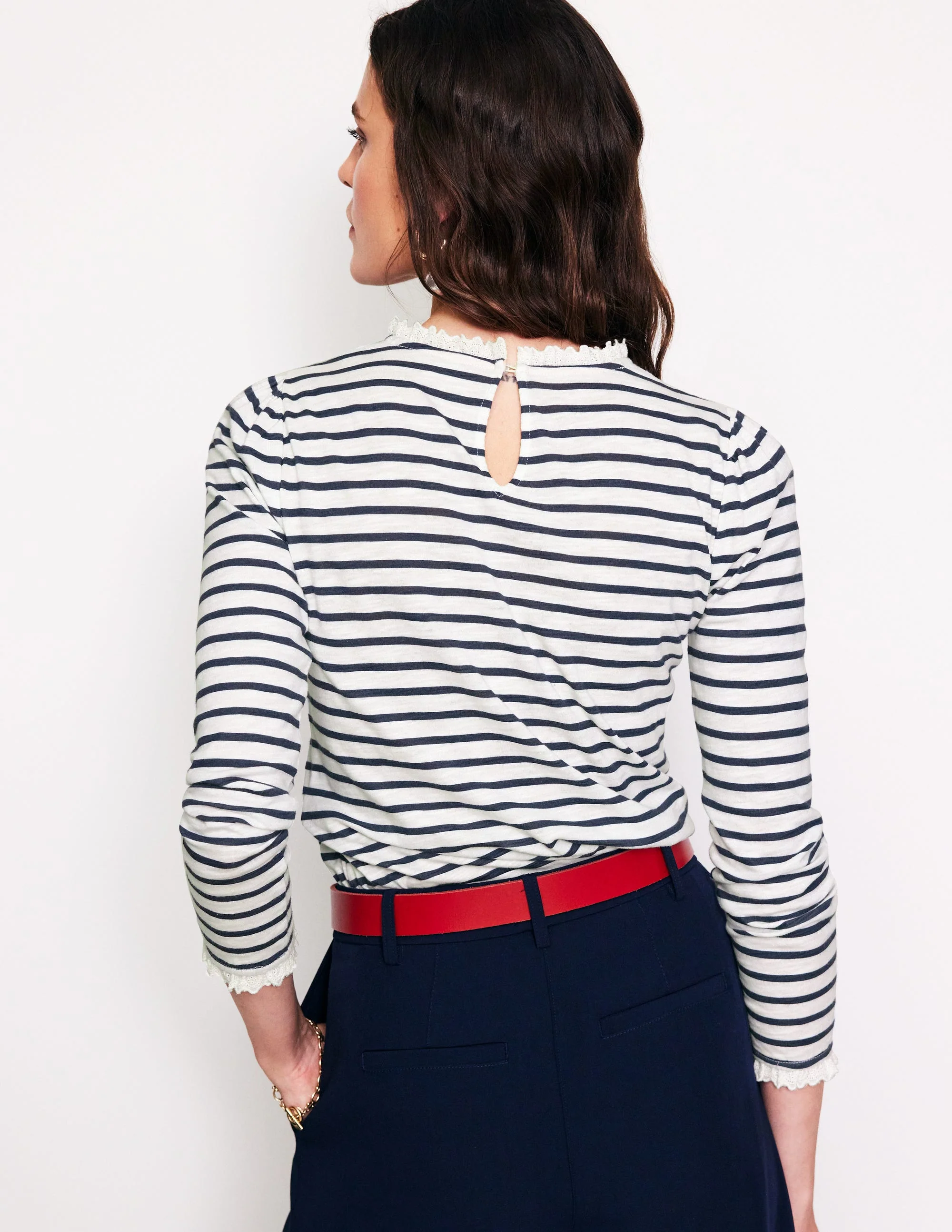 Oberteil mit Lochstickerei und Rüschen-Naturweiß/Navy, Gestreift - Image 3