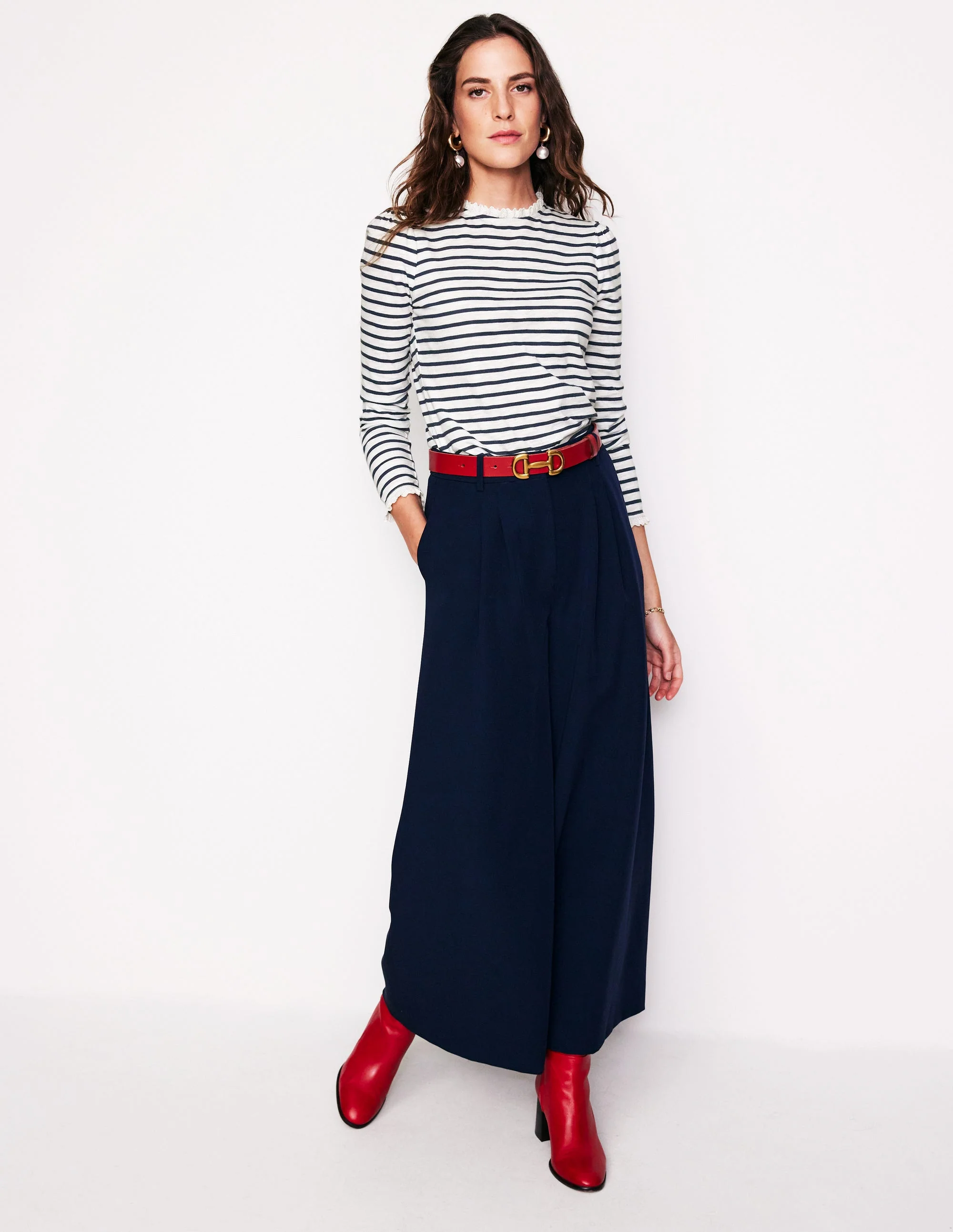 Oberteil mit Lochstickerei und Rüschen-Naturweiß/Navy, Gestreift - Image 4