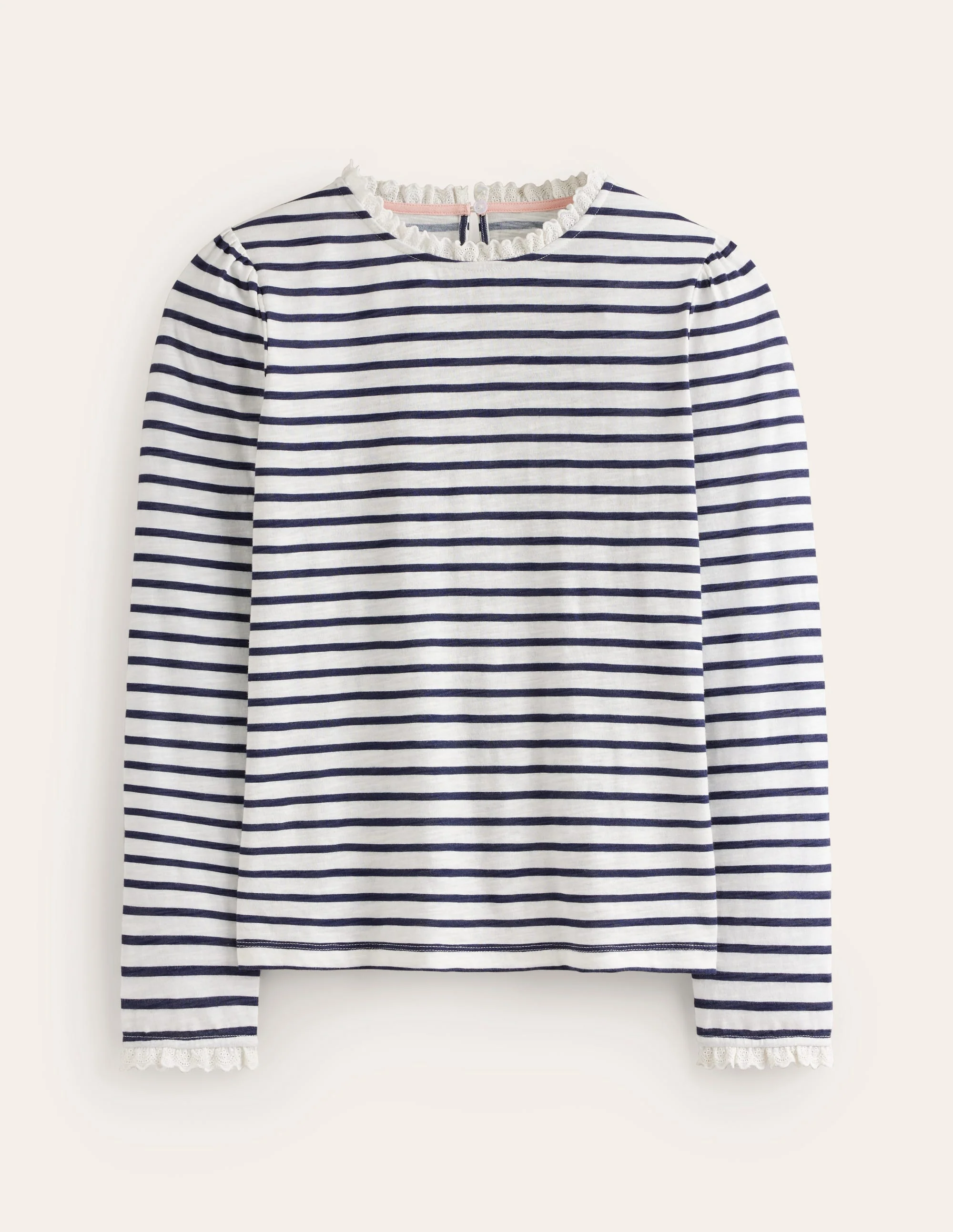 Oberteil mit Lochstickerei und Rüschen-Naturweiß/Navy, Gestreift - Image 5