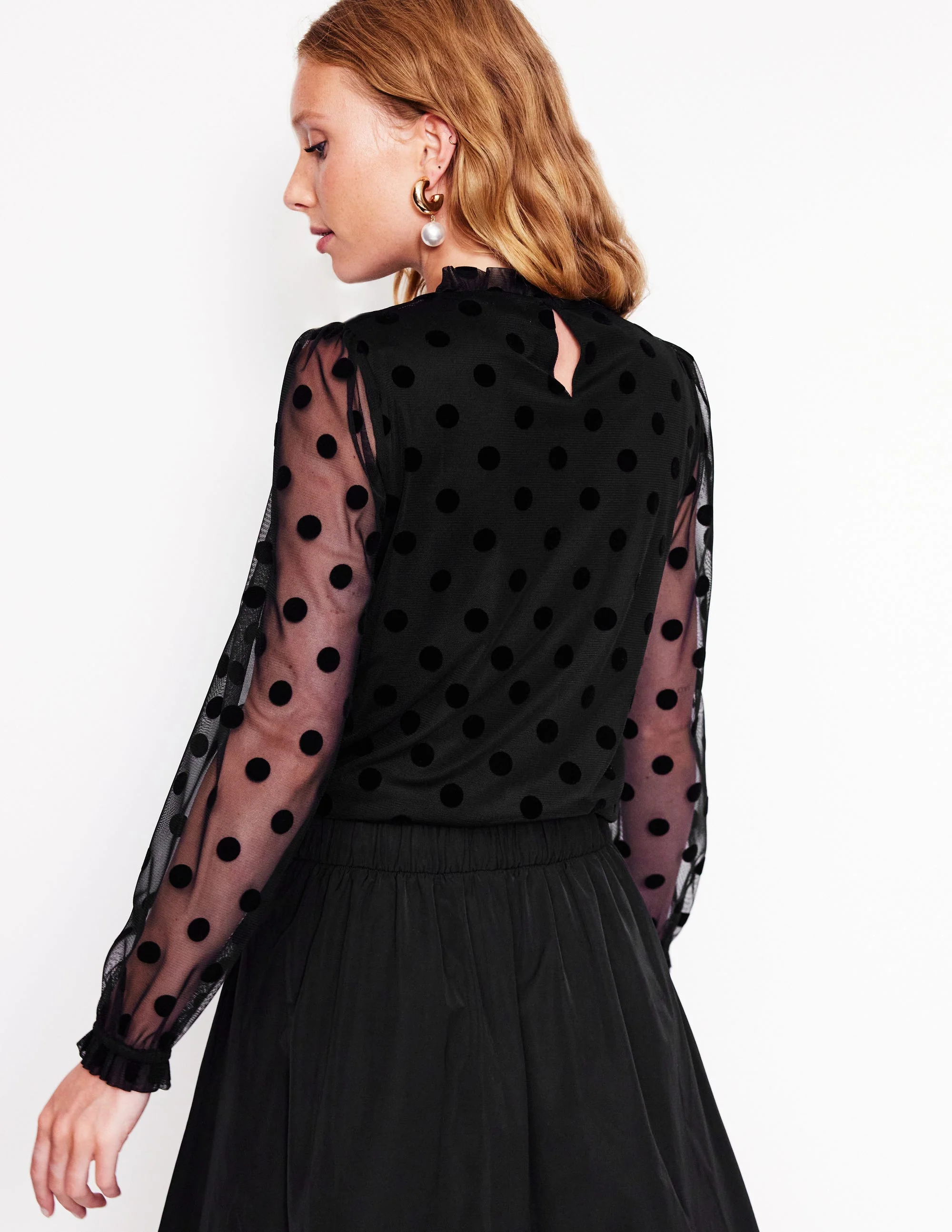 Oberteil mit Tüll-Blousonärmeln-Schwarz - Image 3
