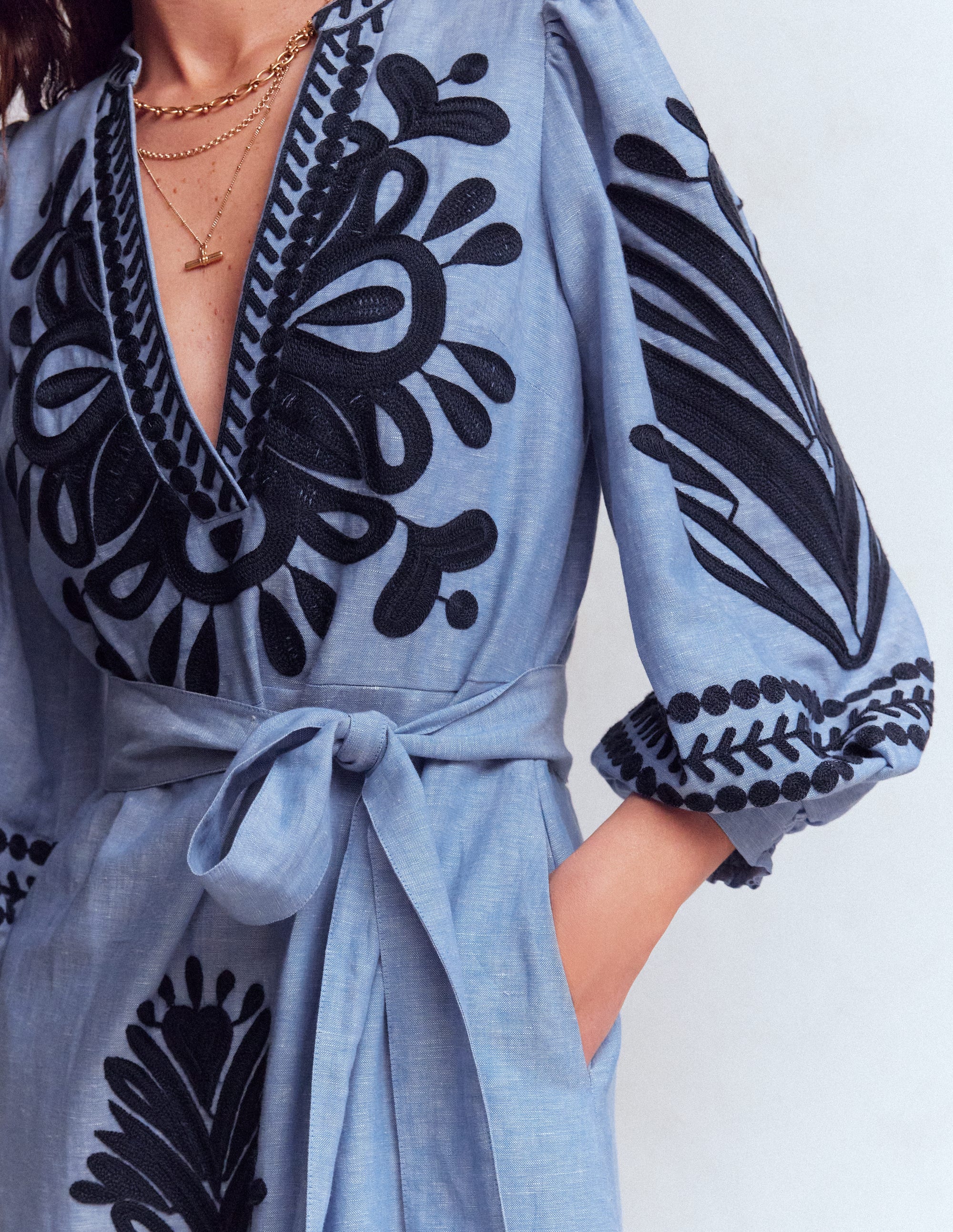Octavia Kleid aus Leinenmischgewebe-Bestickt Chambray - Image 2