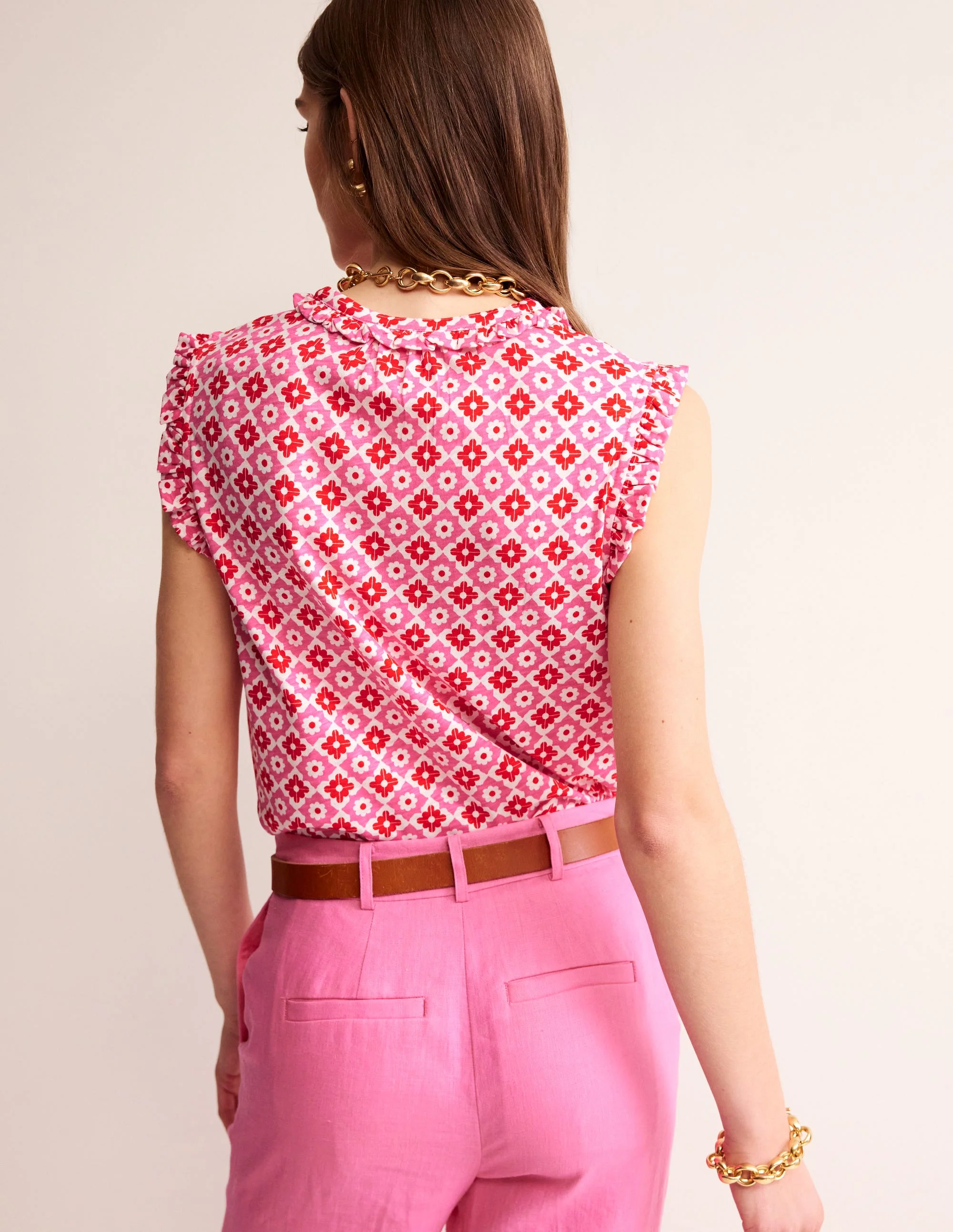 Olive Ärmelloses Hemd-Pink Power, Geometrischer Stempel - Image 3