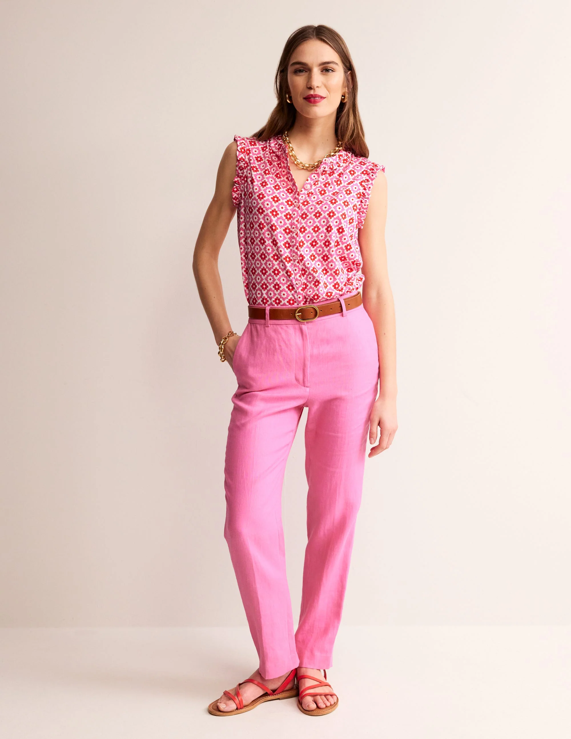 Olive Ärmelloses Hemd-Pink Power, Geometrischer Stempel - Image 4