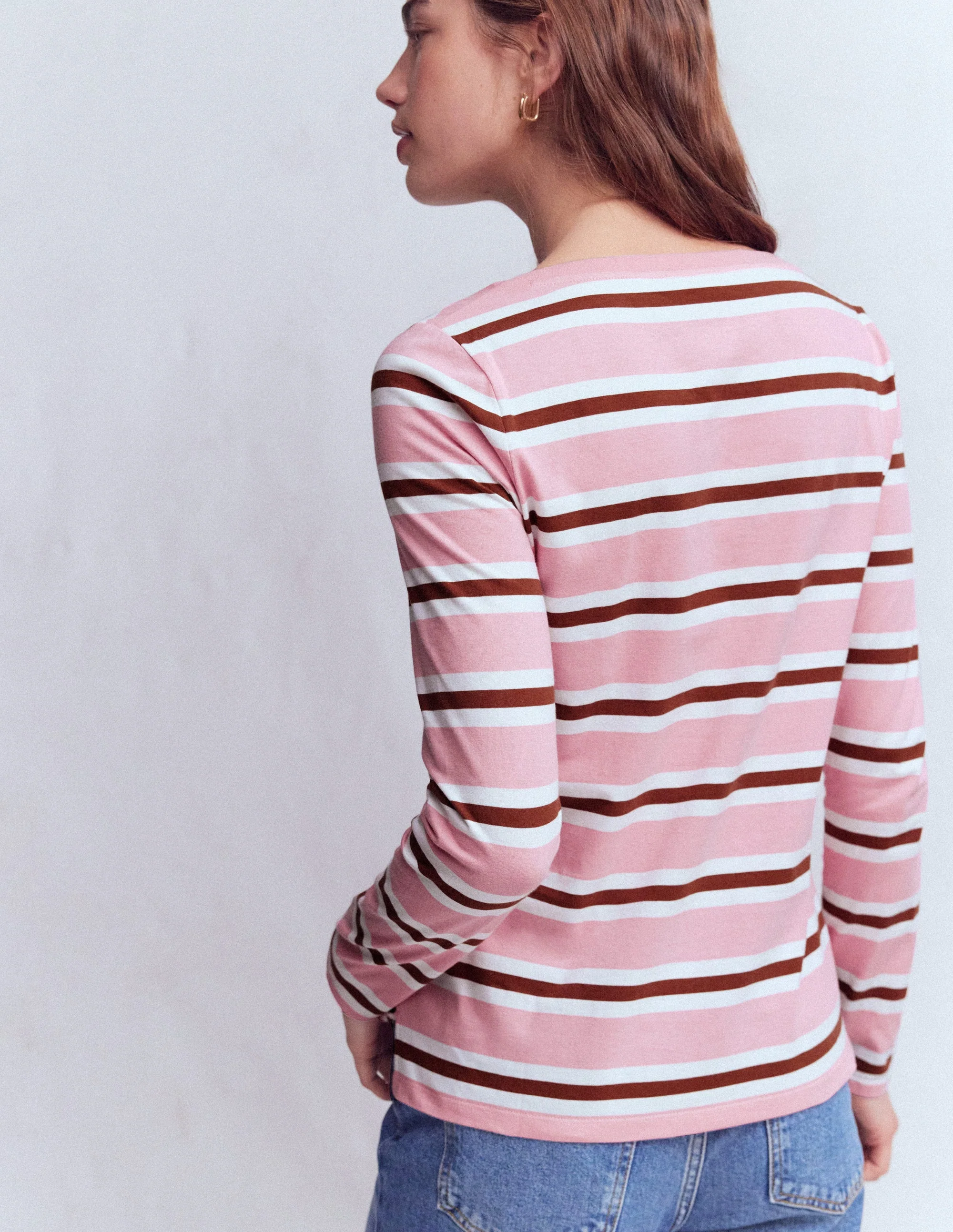 Olivia Langärmliges Bretonshirt-Kirschblütenrosa und Rotbraun Streifen - Image 3