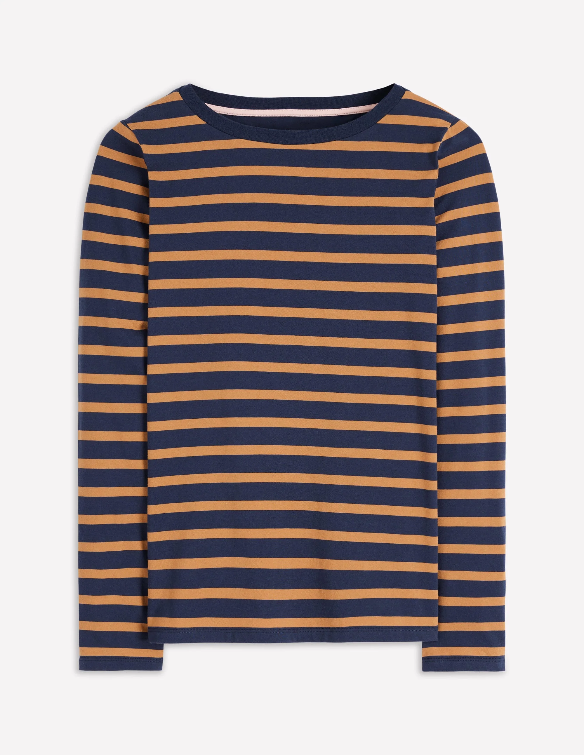 Olivia Langärmliges Bretonshirt-Marineblau, Camel Gestreift - Image 4