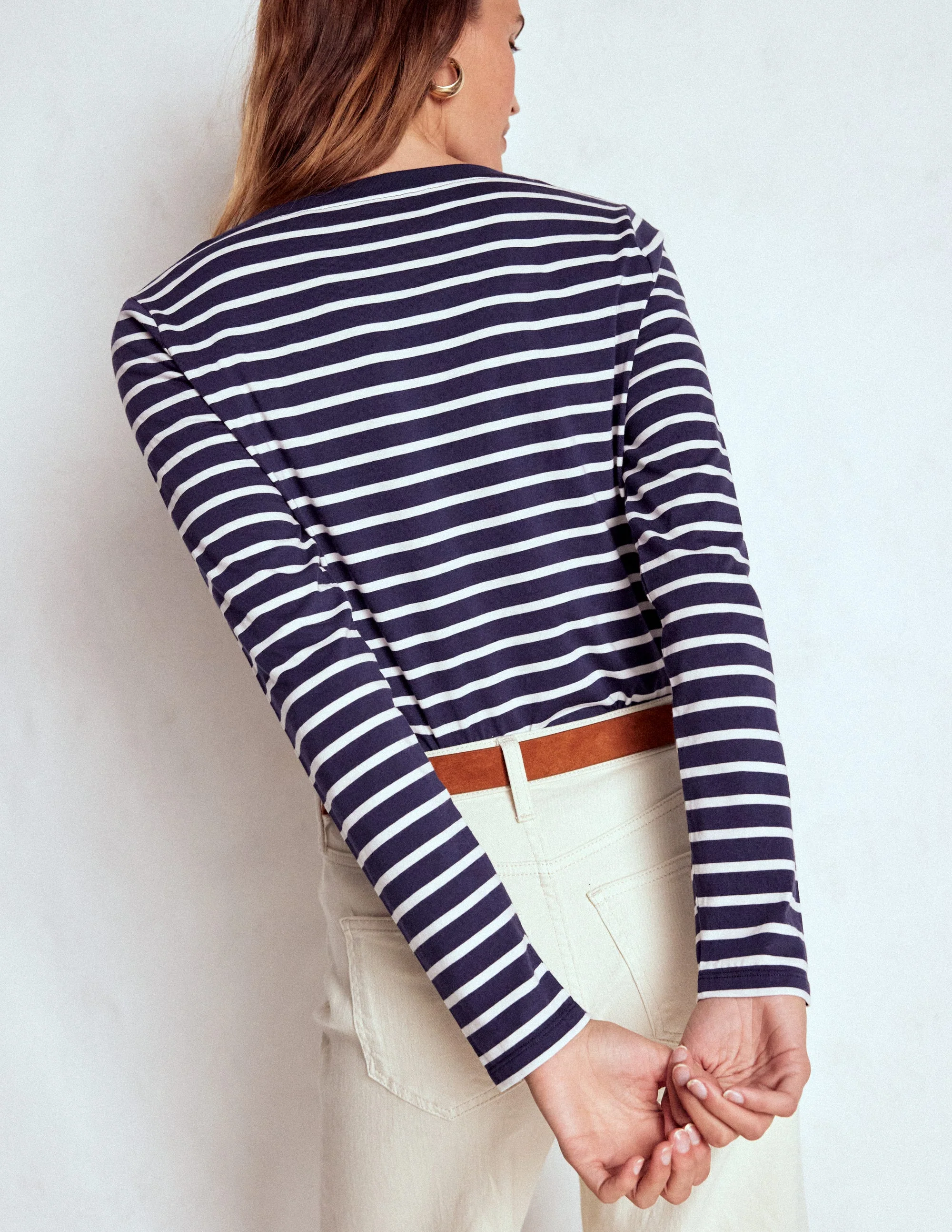 Olivia Langärmliges Bretonshirt-Marineblau, Naturweiß - Image 3