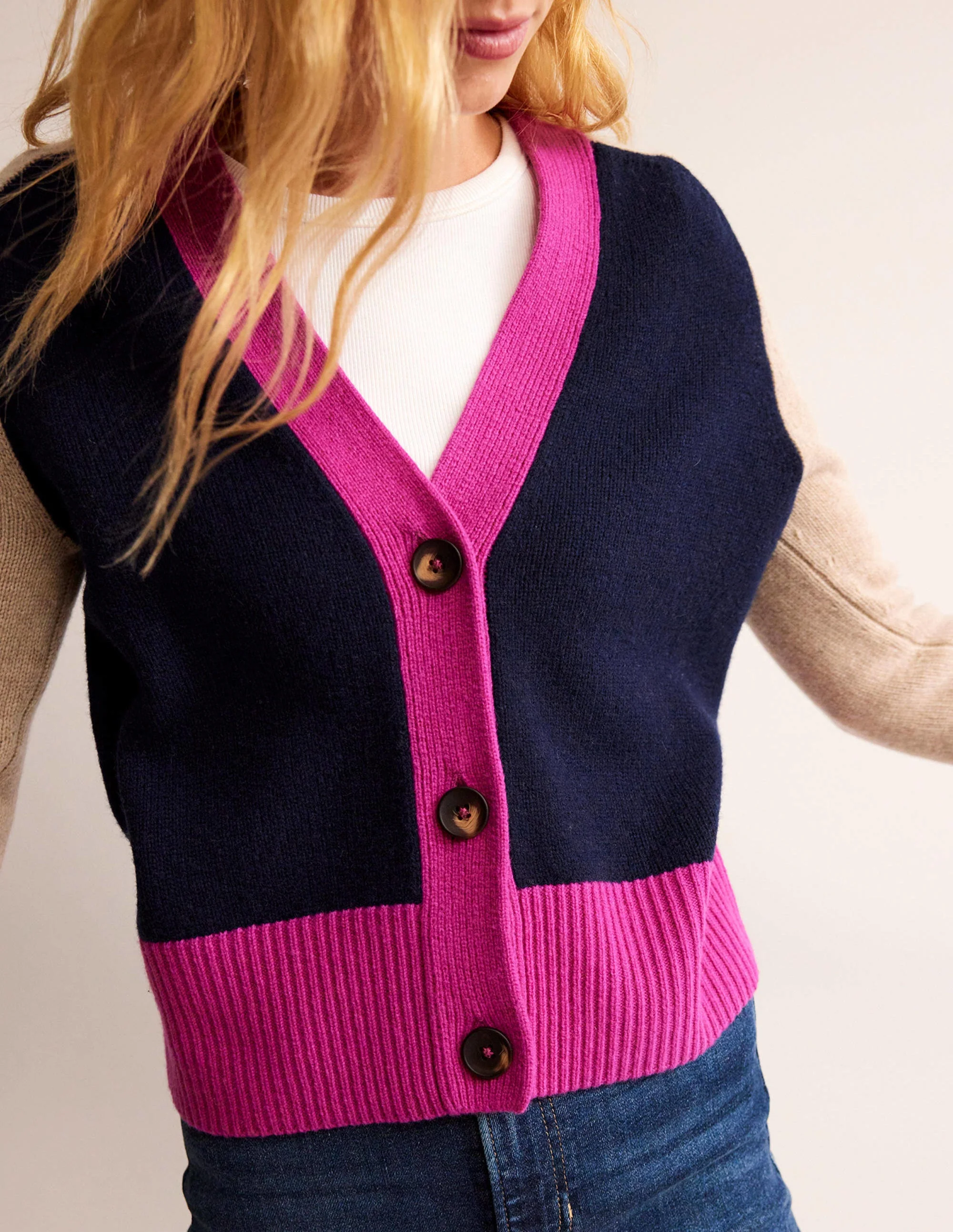 Olivia Merino-Strickjacke-Französisches Marineblau Blockfarben - Image 2