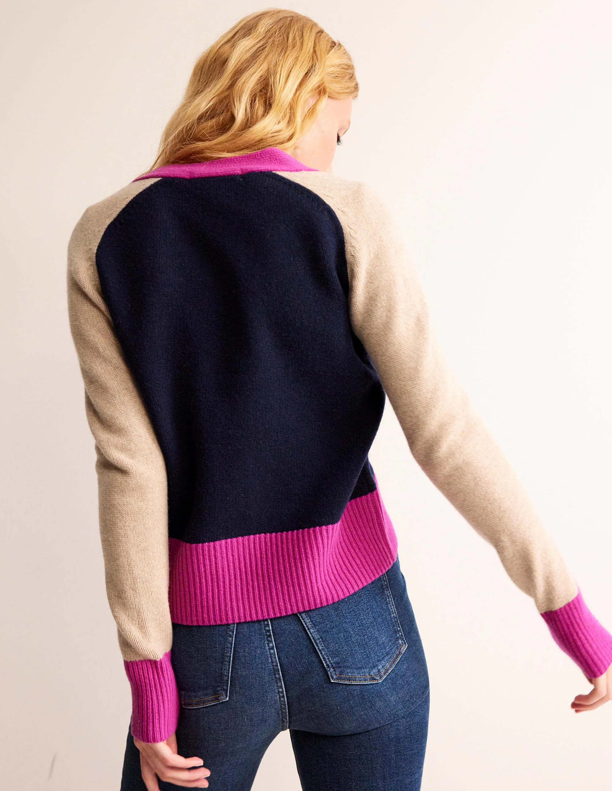 Olivia Merino-Strickjacke-Französisches Marineblau Blockfarben - Image 3