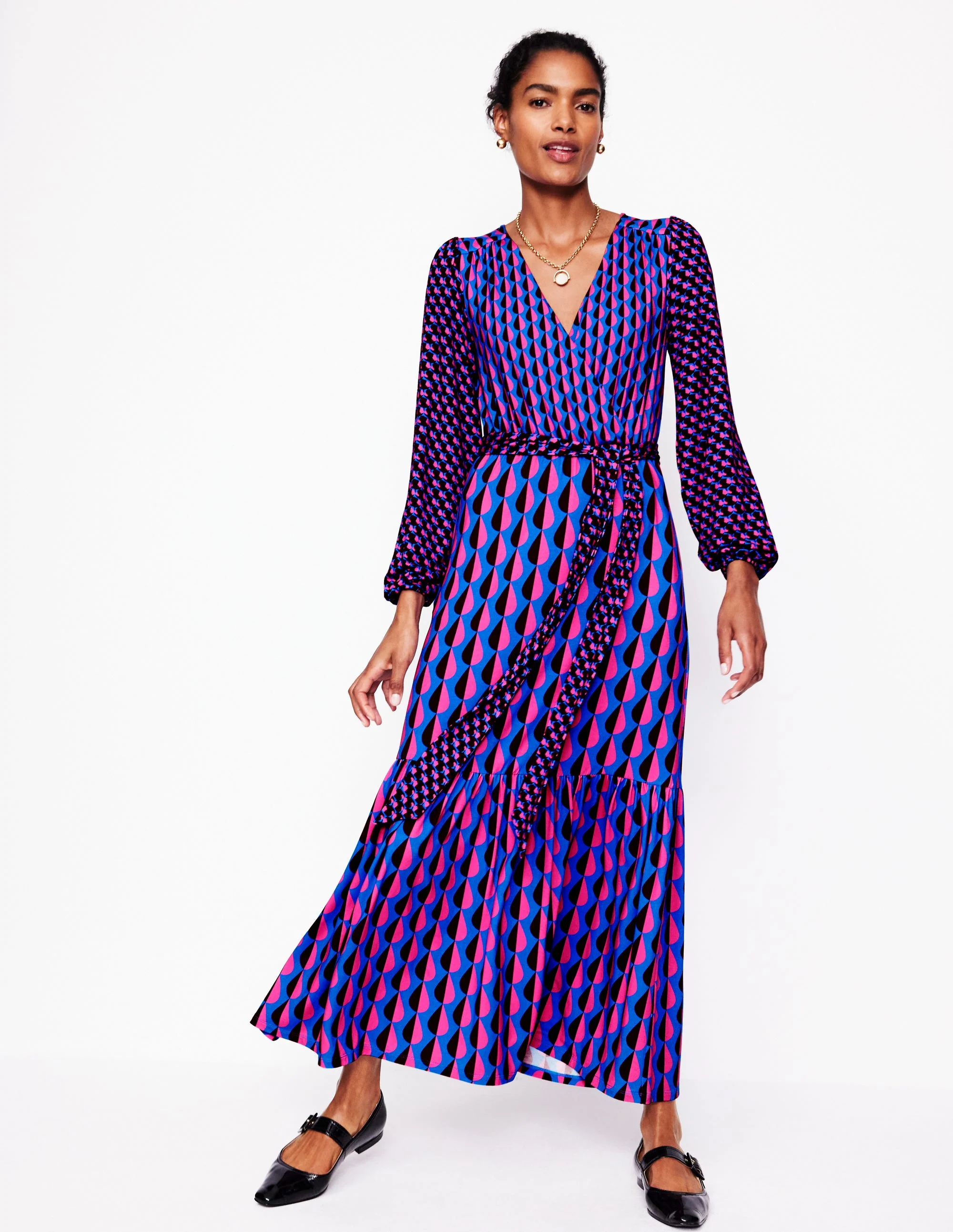 Ophelia Midi-Wickelkleid aus Jersey-Bunt, Regentropfen Geo