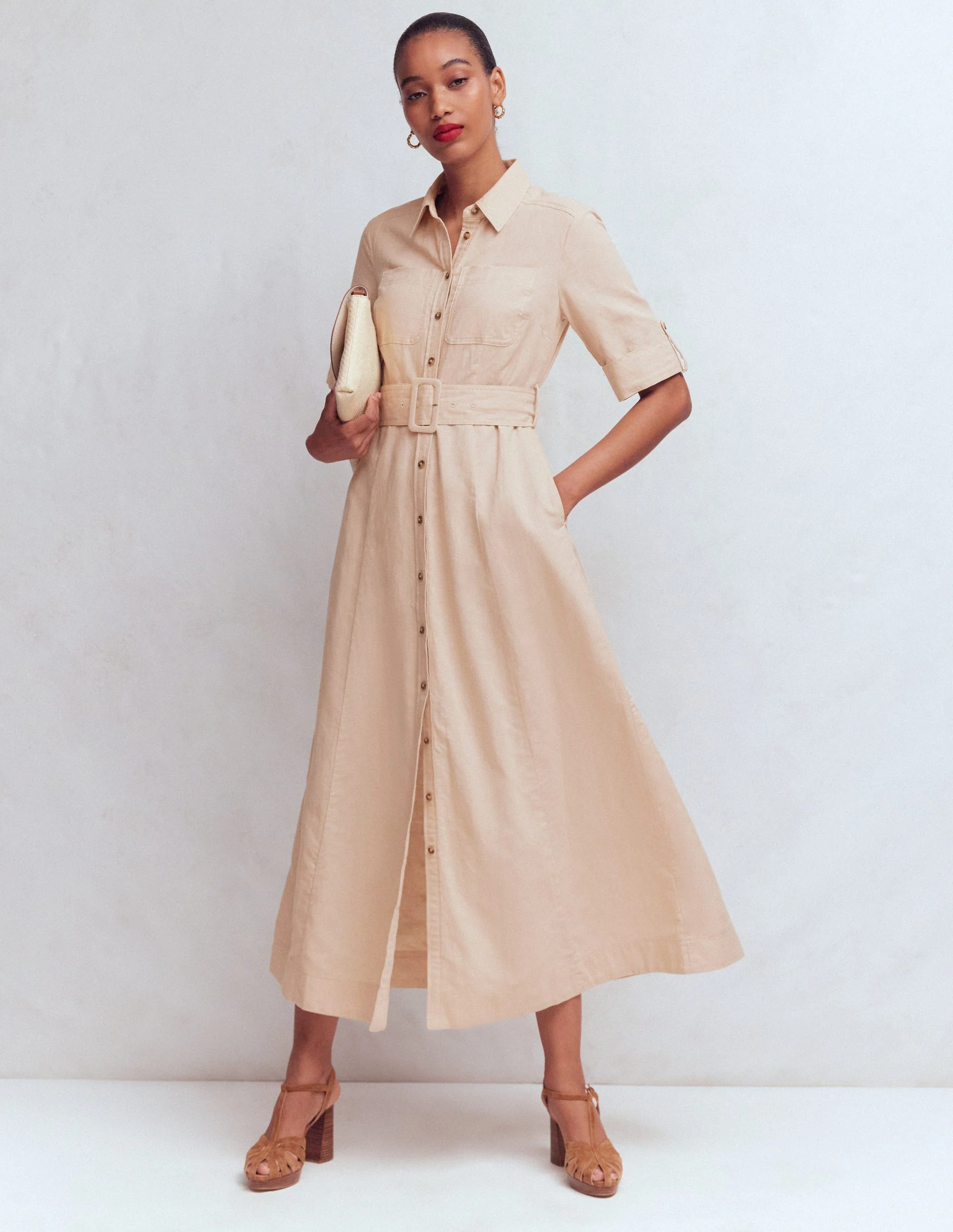 Ora Hemdblusenkleid aus Leinenmischgewebe-Kaffee - Image 5