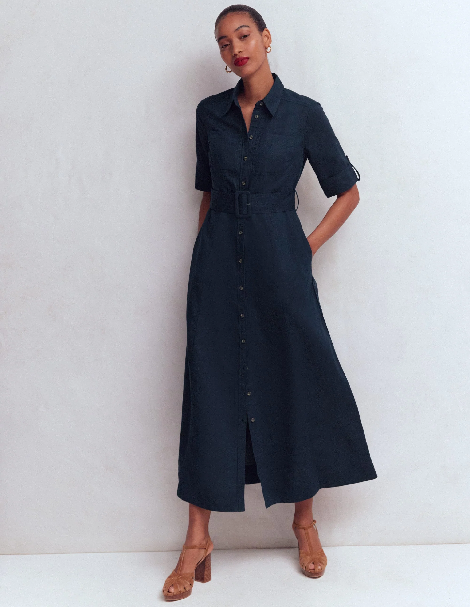 Ora Hemdblusenkleid aus Leinenmischgewebe-Marineblau - Image 4