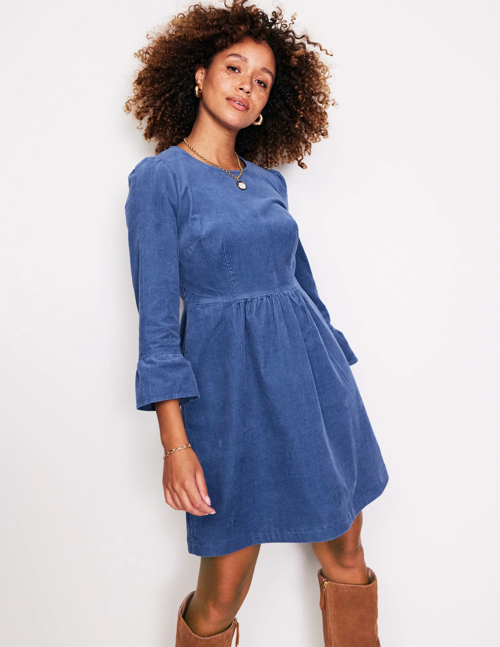Ora Kurzes Cordkleid-Denim-Blau