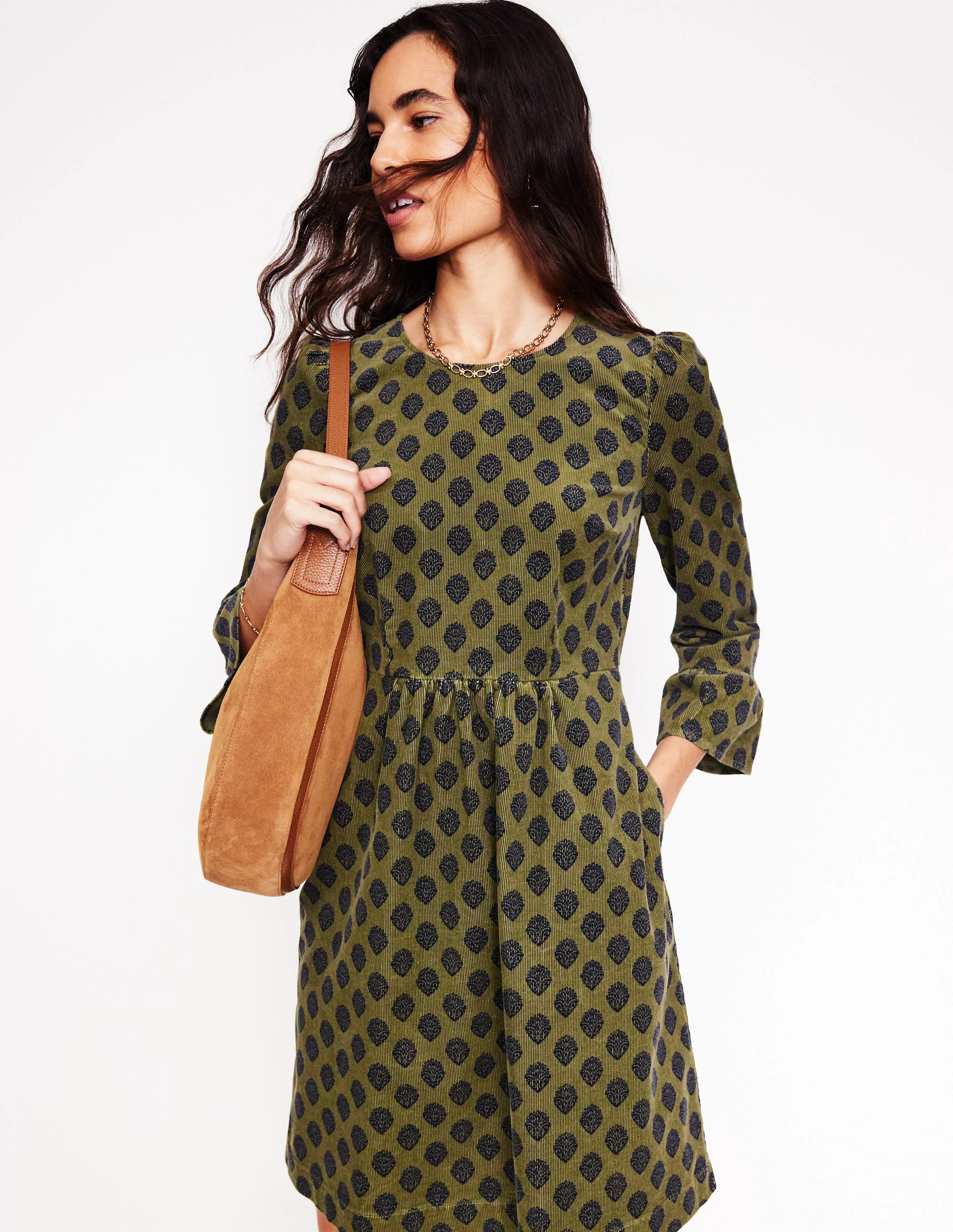 Ora Kurzes Cordkleid-Oregano, Ornamentstempel