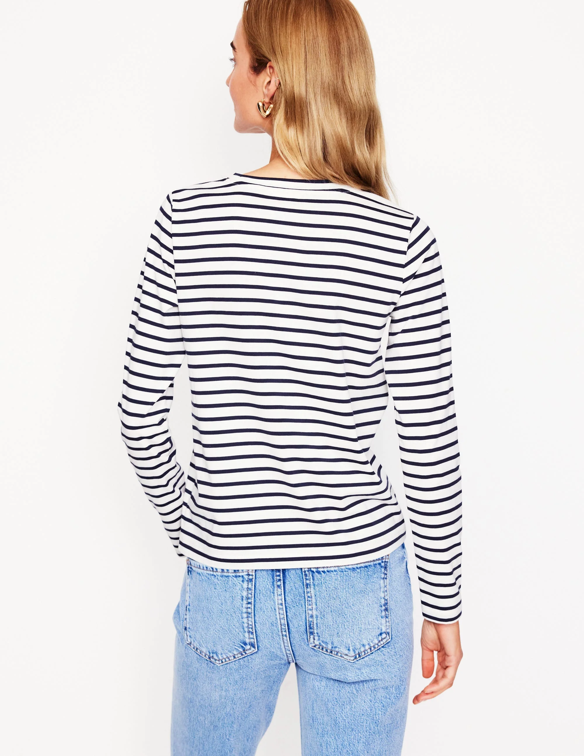 Originelles Jersey-Oberteil mit langen Ärmeln-Naturweiß, Marineblau Herz - Image 3