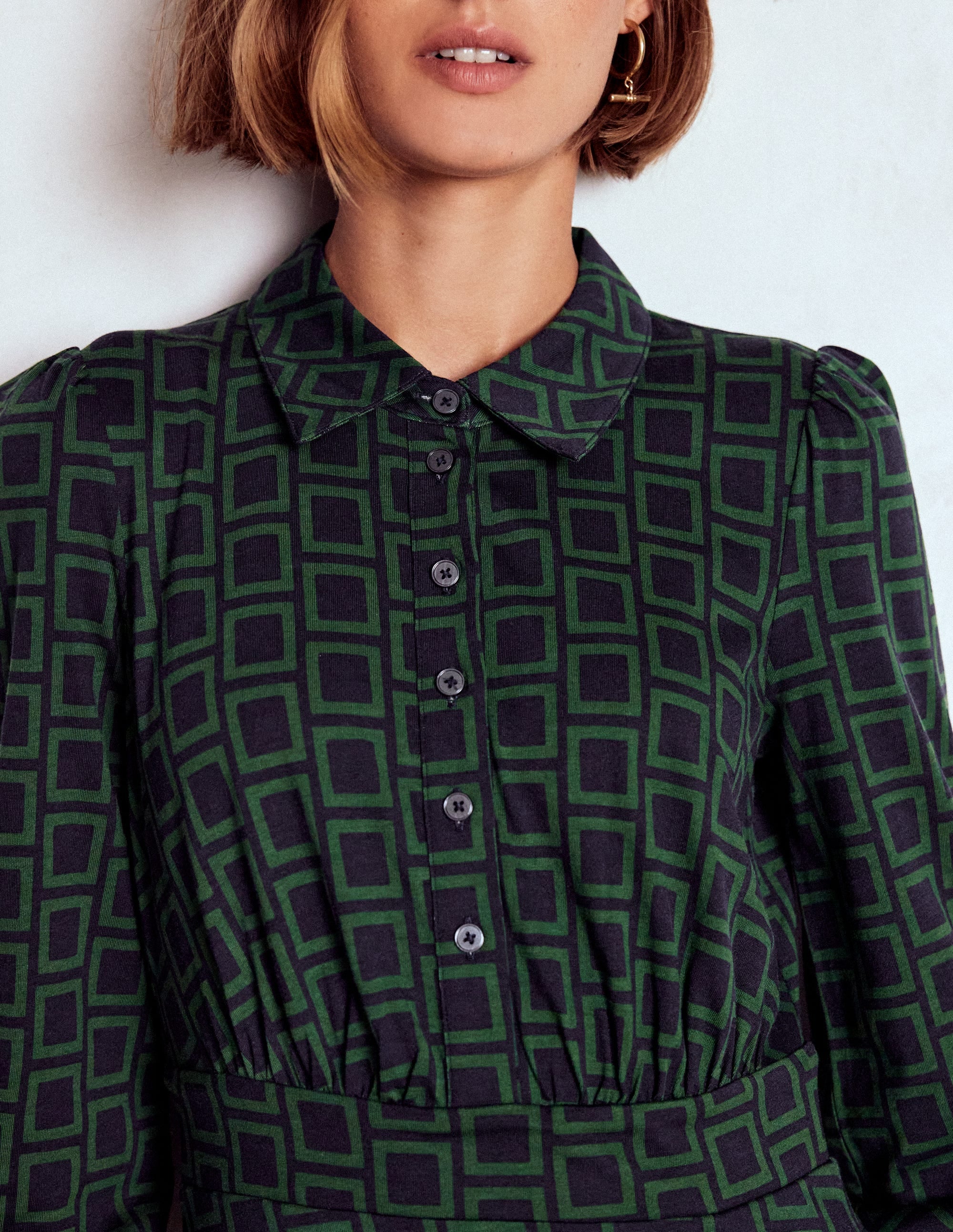 Orla Kurzes Jersey-Hemdblusenkleid-Dunkelgrün, Quadrat Geometrisch - Image 2