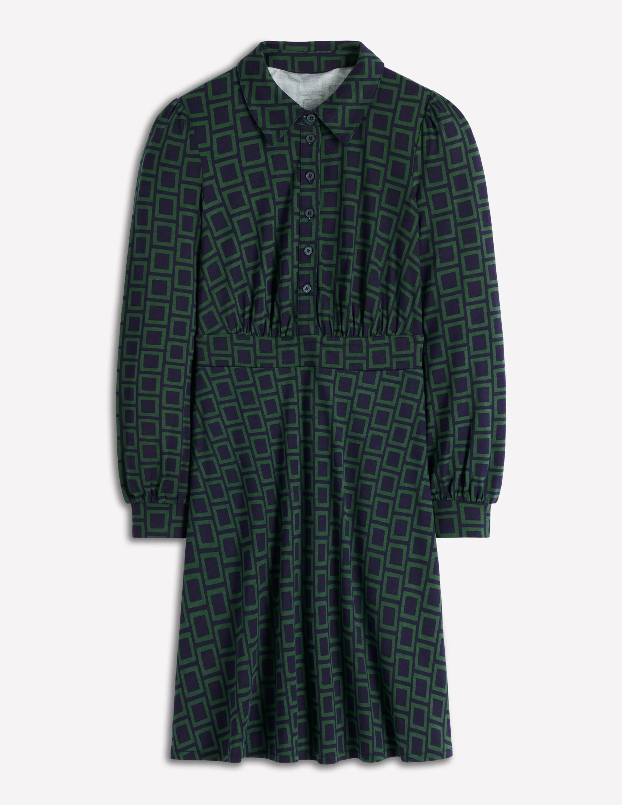 Orla Kurzes Jersey-Hemdblusenkleid-Dunkelgrün, Quadrat Geometrisch - Image 6