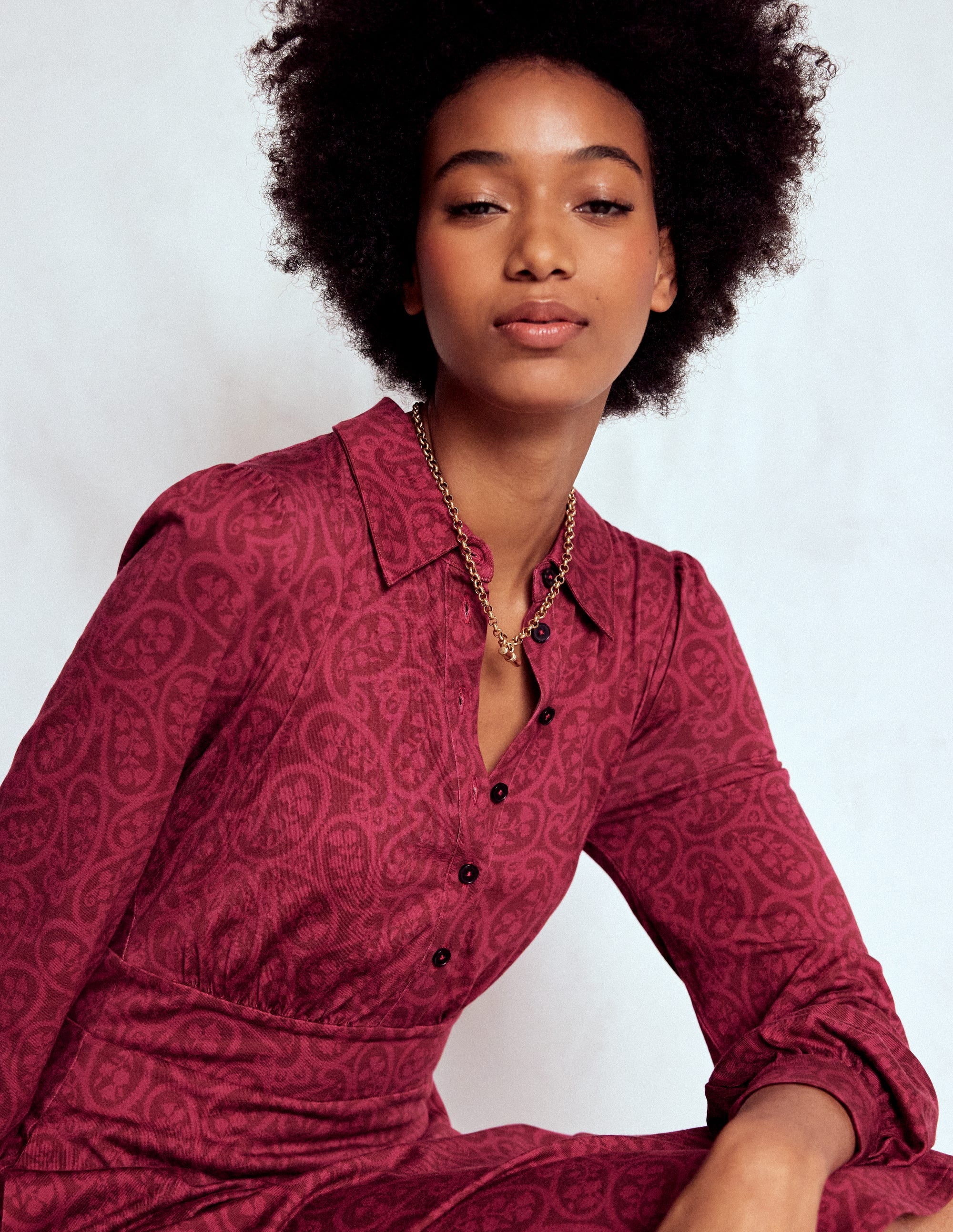 Orla Kurzes Jersey-Hemdblusenkleid-Kastanienbraun, Blühend Paisley - Image 2