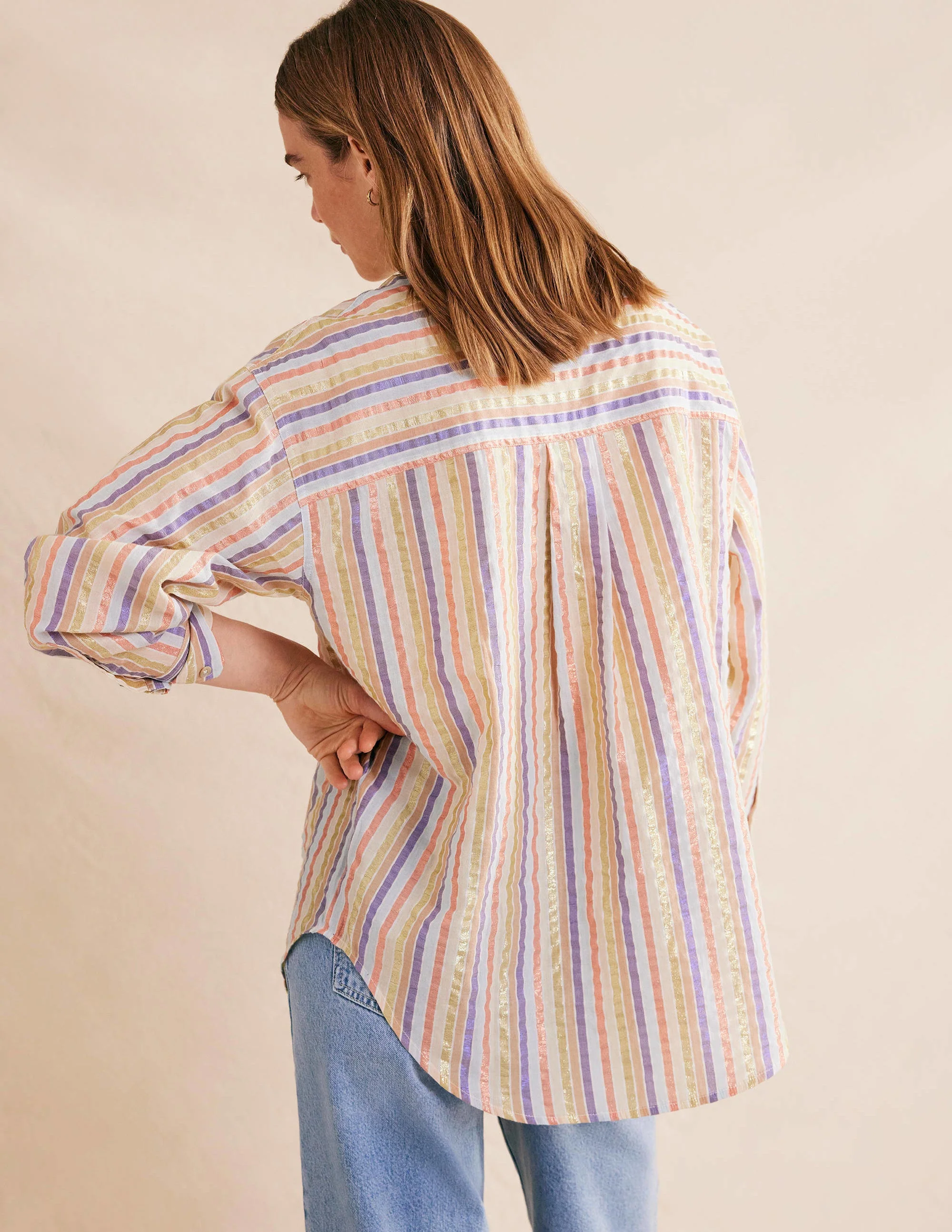 Oversize-Baumwollhemd-Metallic/Bunt, Gestreift - Image 3