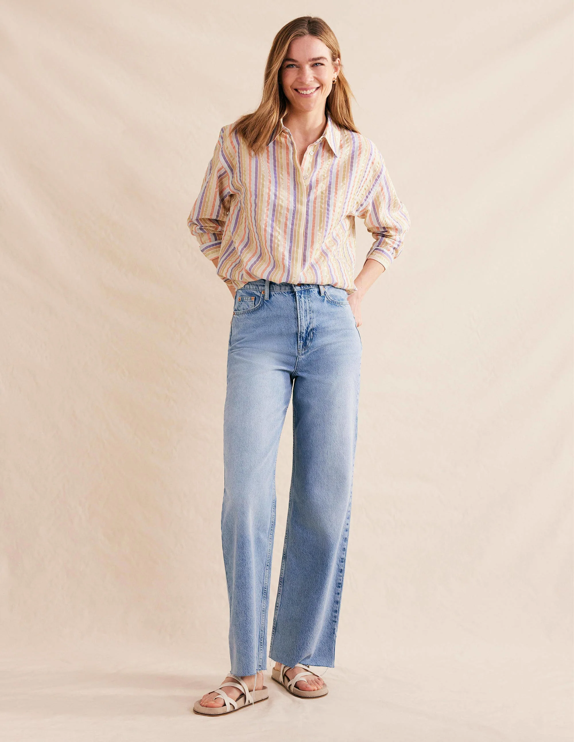 Oversize-Baumwollhemd-Metallic/Bunt, Gestreift - Image 4