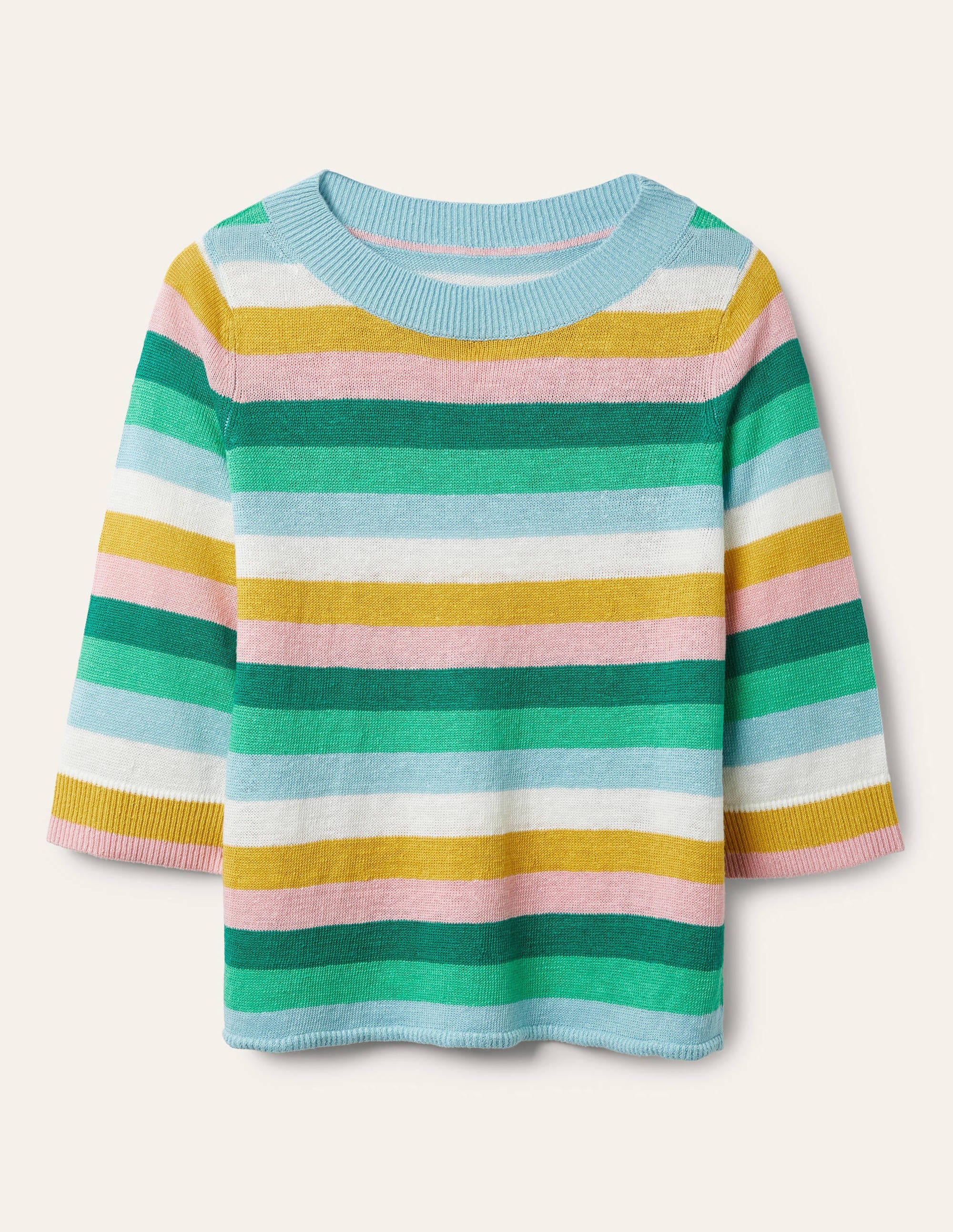 Oversize-Pullover aus Leinen-Waldgrün/Grün, Regenbogenstreifen - Image 6