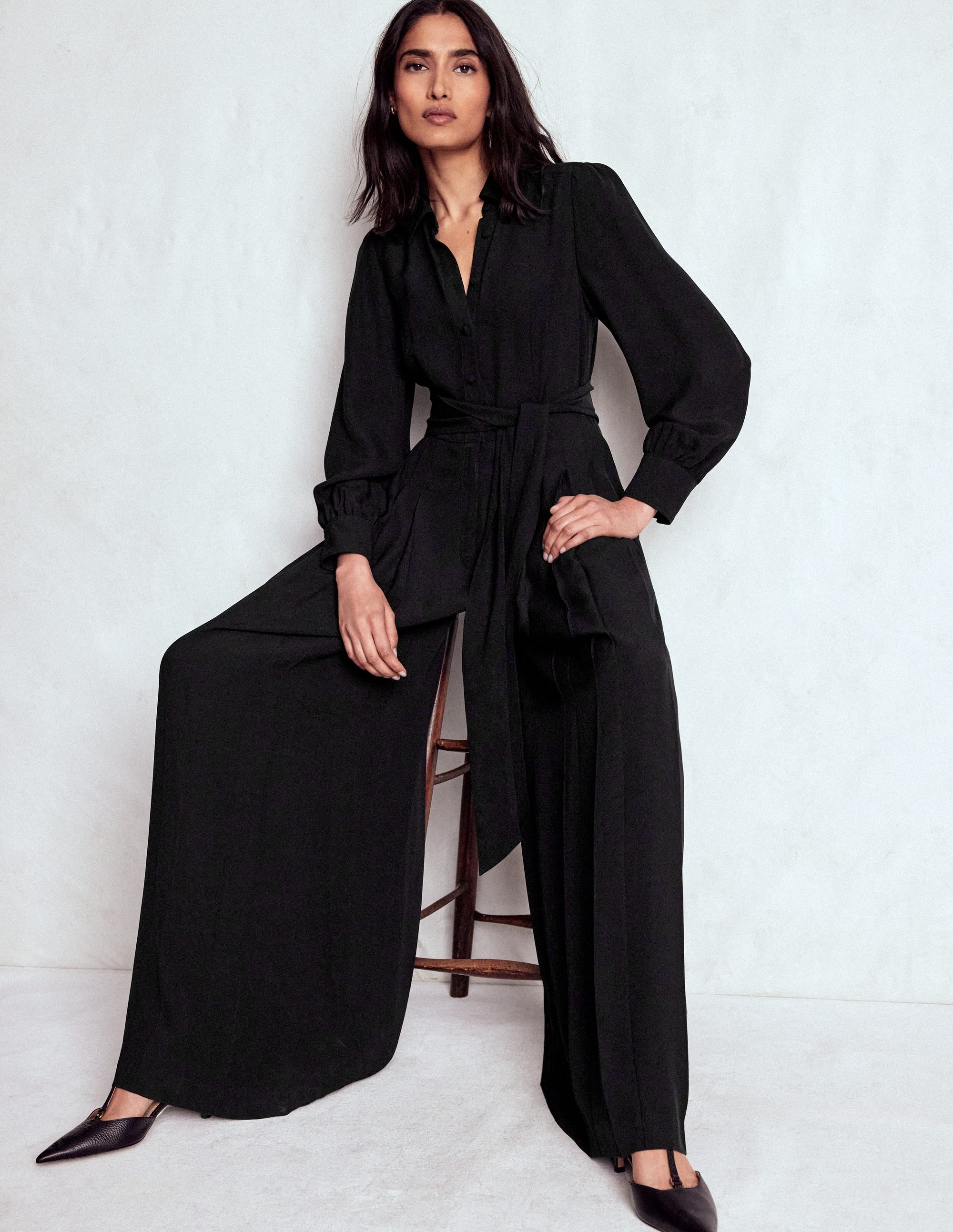 Palazzo-Jumpsuit mit Knopfleiste-Schwarz