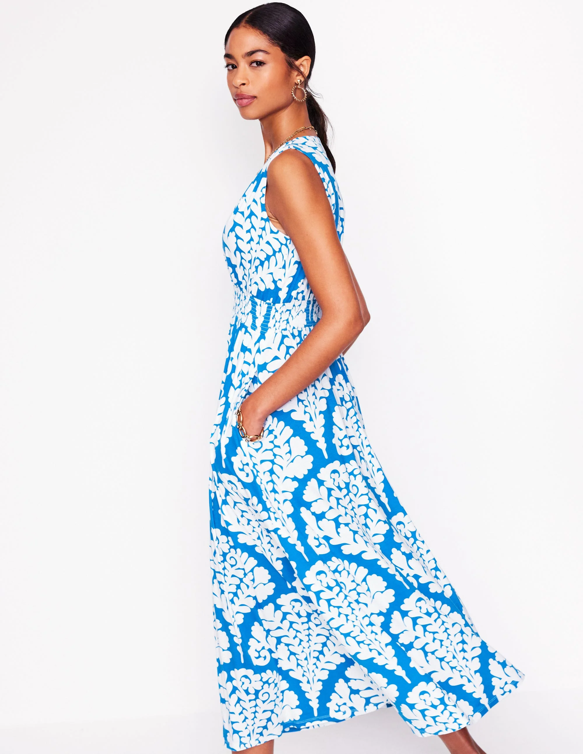 Paloma Maxikleid aus Jersey-Himmelblau, Blühend - Image 4