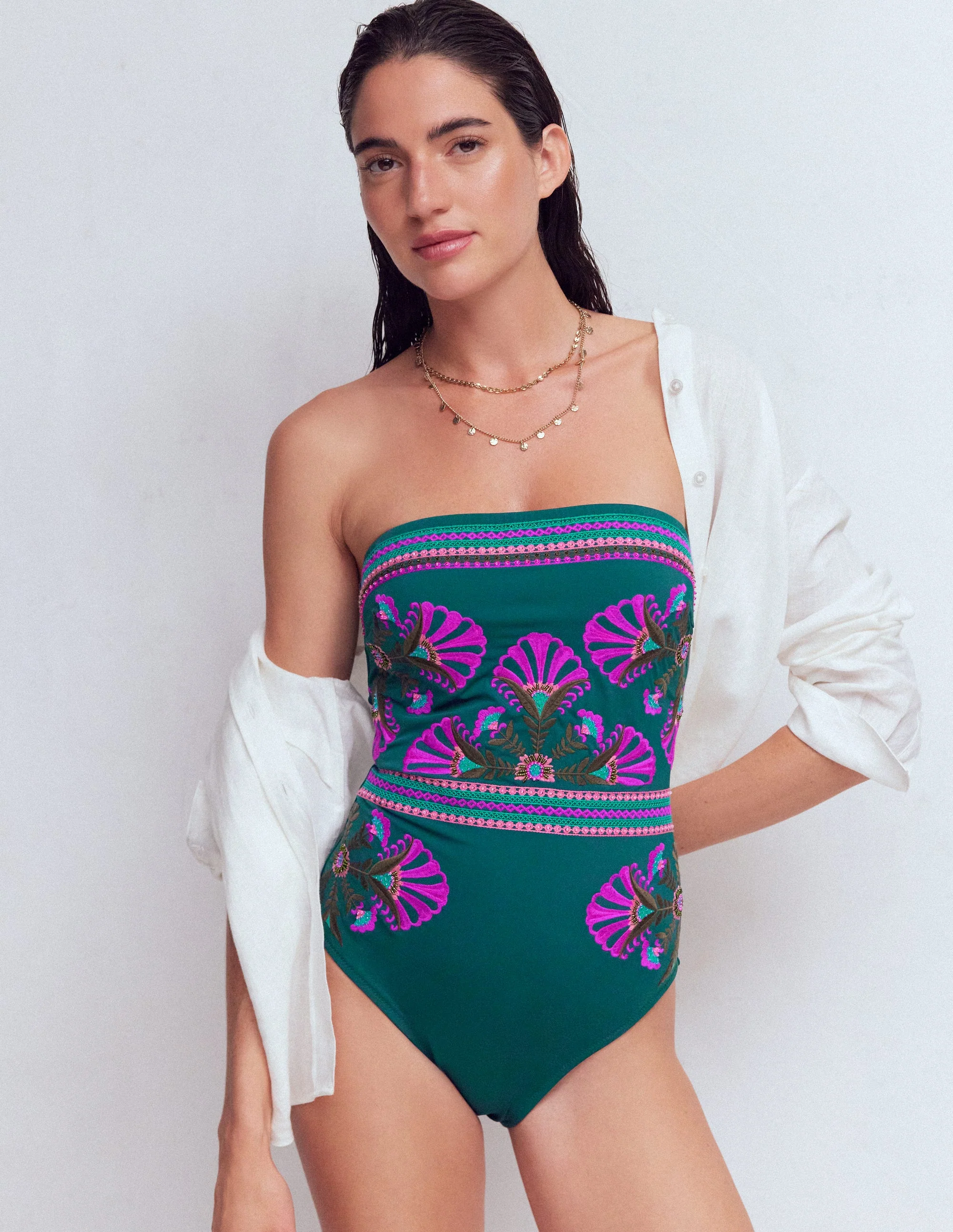Paros Bandeau-Badeanzug-Atlantik-Blau, Stickerei - Image 5
