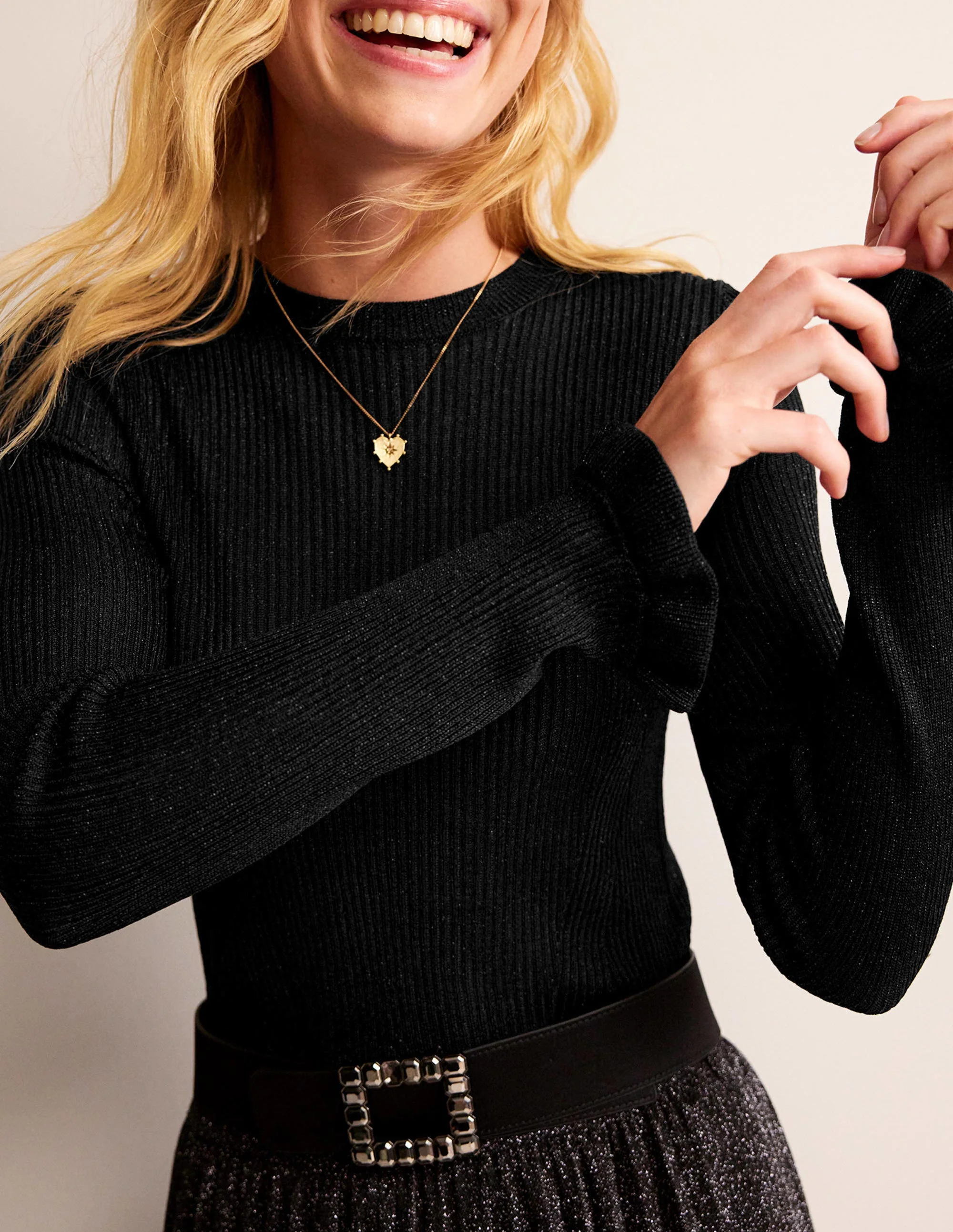 Party-Pullover aus glitzerndem Rippstrick-Schwarz - Image 2