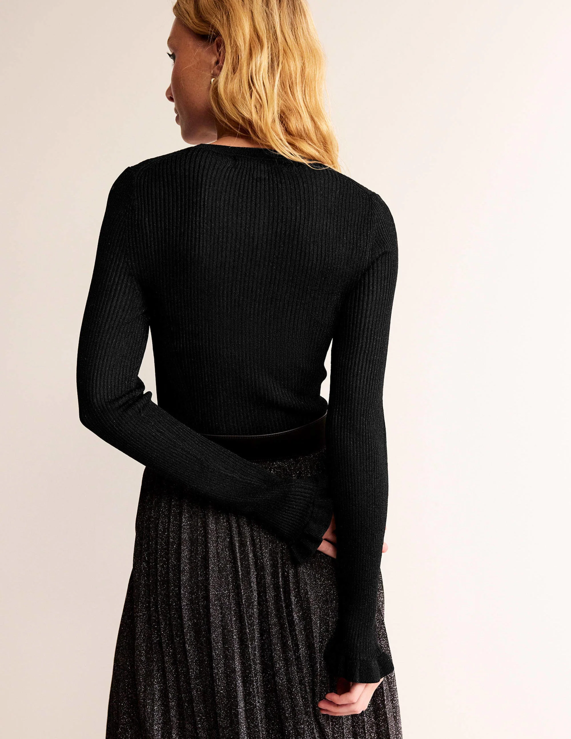 Party-Pullover aus glitzerndem Rippstrick-Schwarz - Image 3