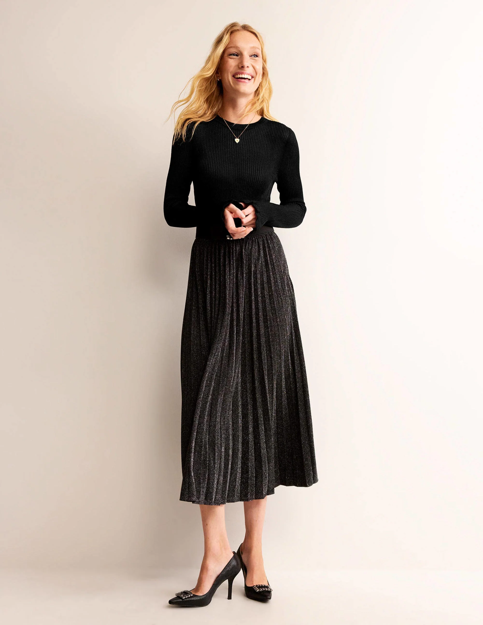 Party-Pullover aus glitzerndem Rippstrick-Schwarz - Image 4