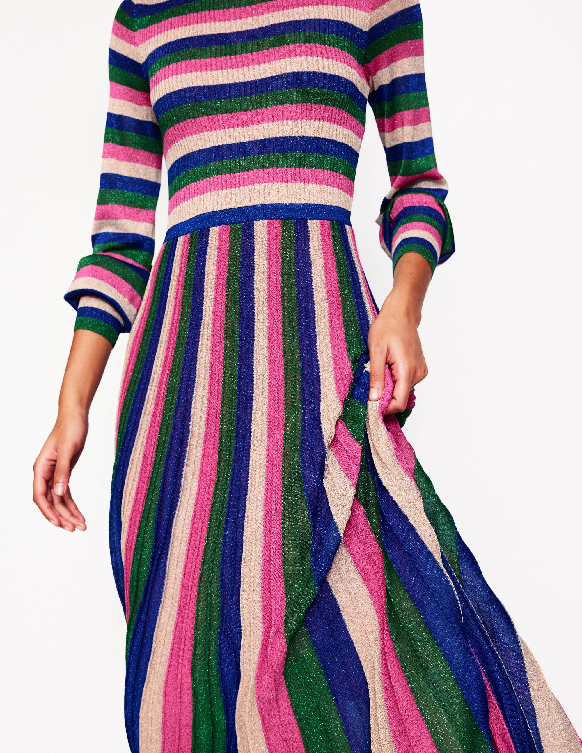 Partykleid aus Rippstrick in Metallic-Optik-Rosa, grüne und goldene Streifen - Image 2