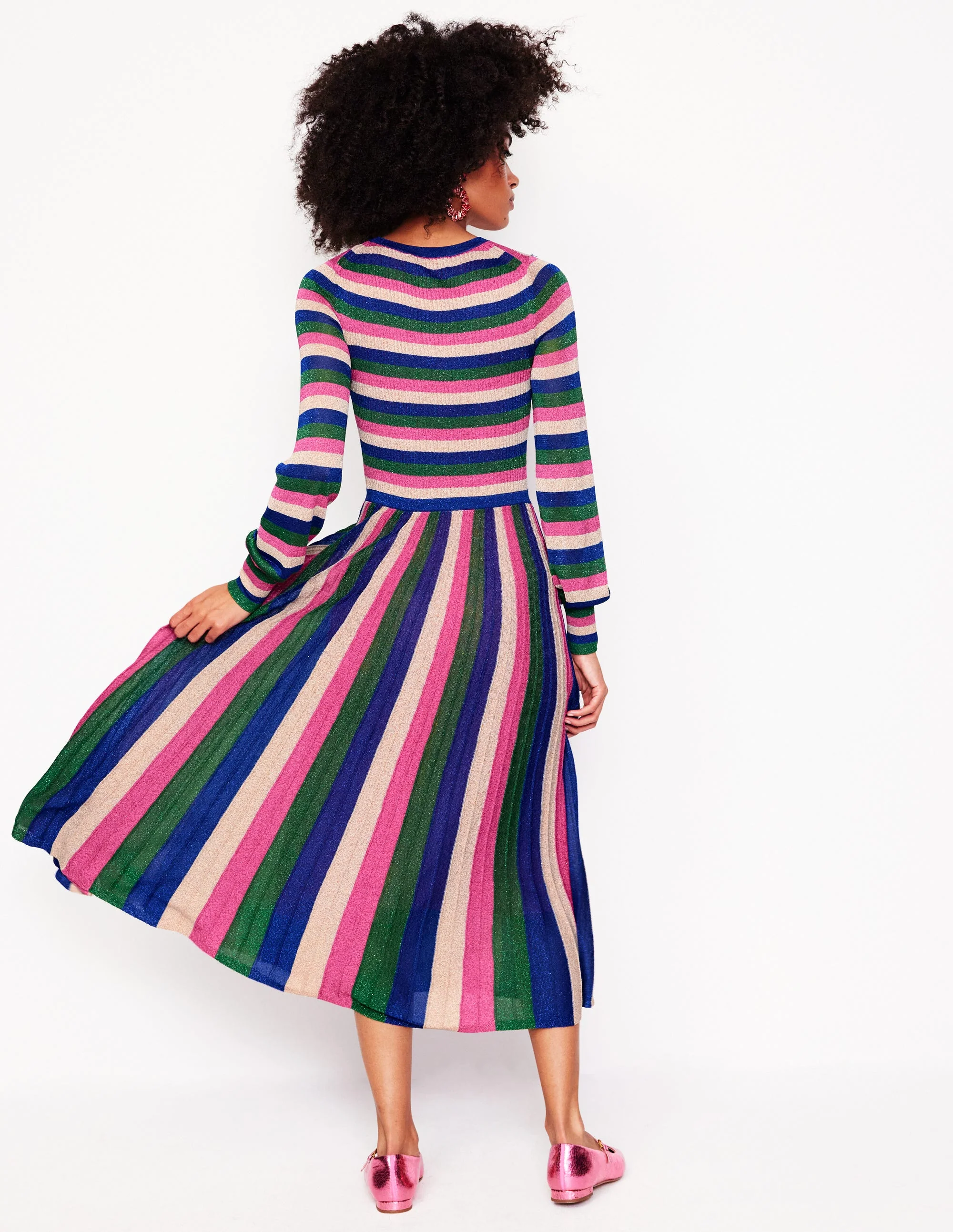 Partykleid aus Rippstrick in Metallic-Optik-Rosa, grüne und goldene Streifen - Image 3