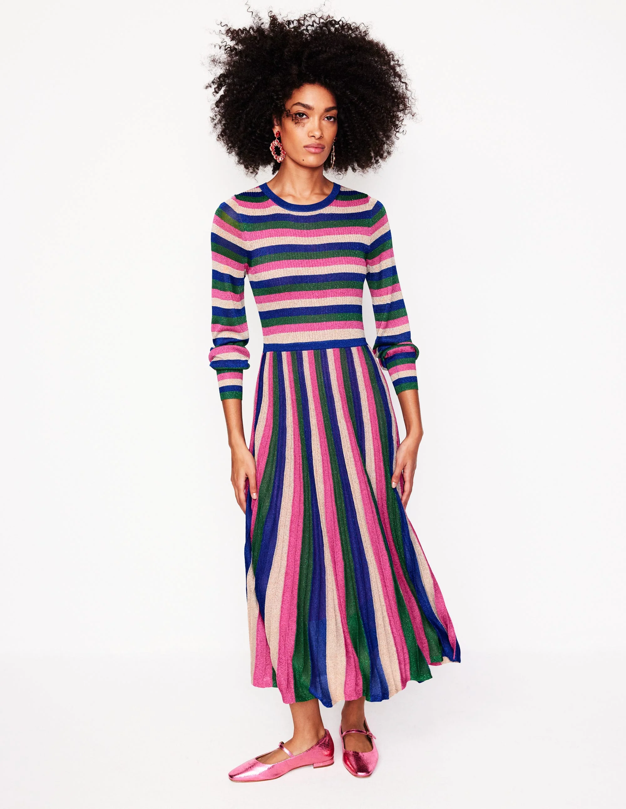 Partykleid aus Rippstrick in Metallic-Optik-Rosa, grüne und goldene Streifen - Image 4