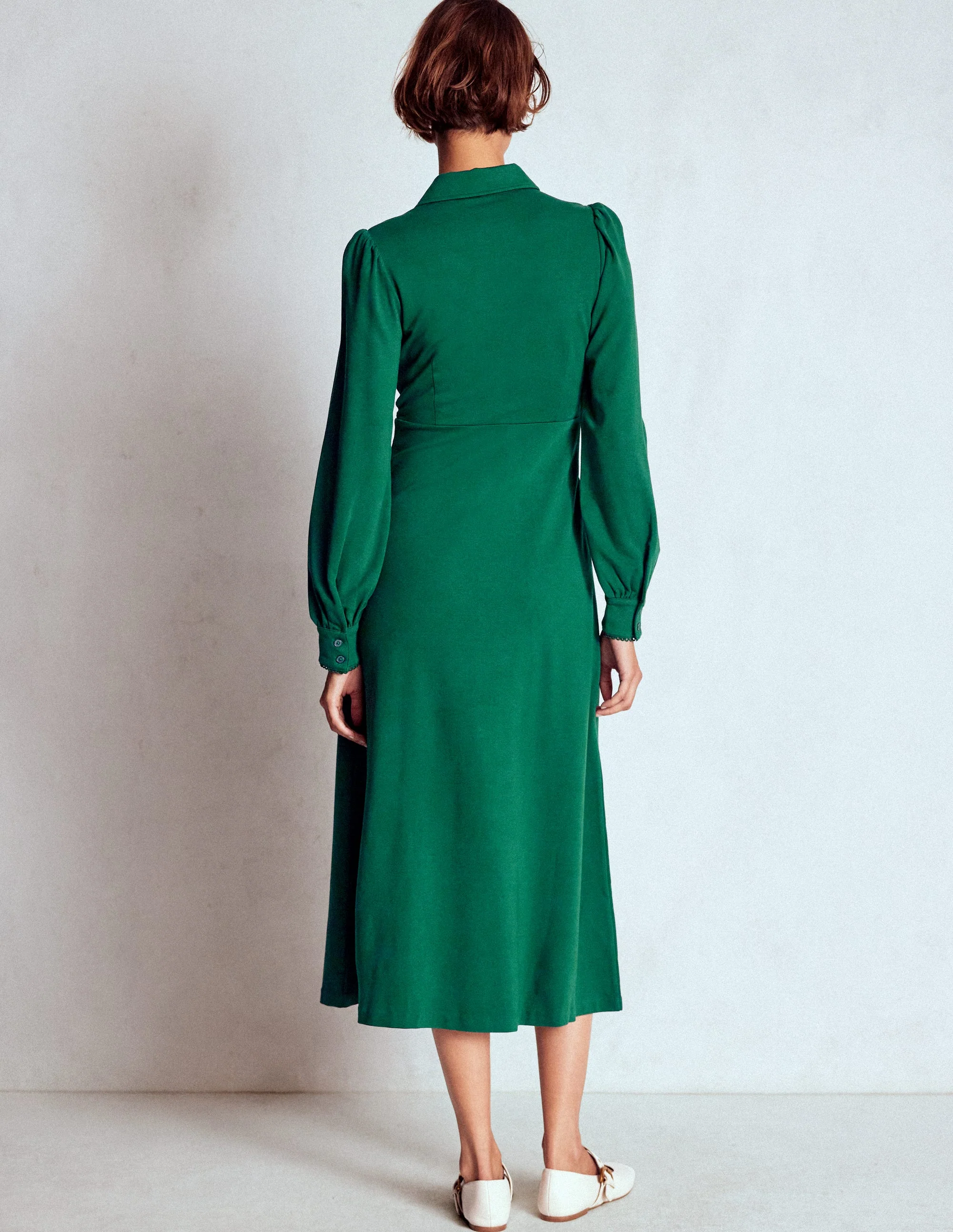 Paspeliertes Ponte-Midikleid mit Reißverschluss-Dunkles Smaragdgrün - Image 3