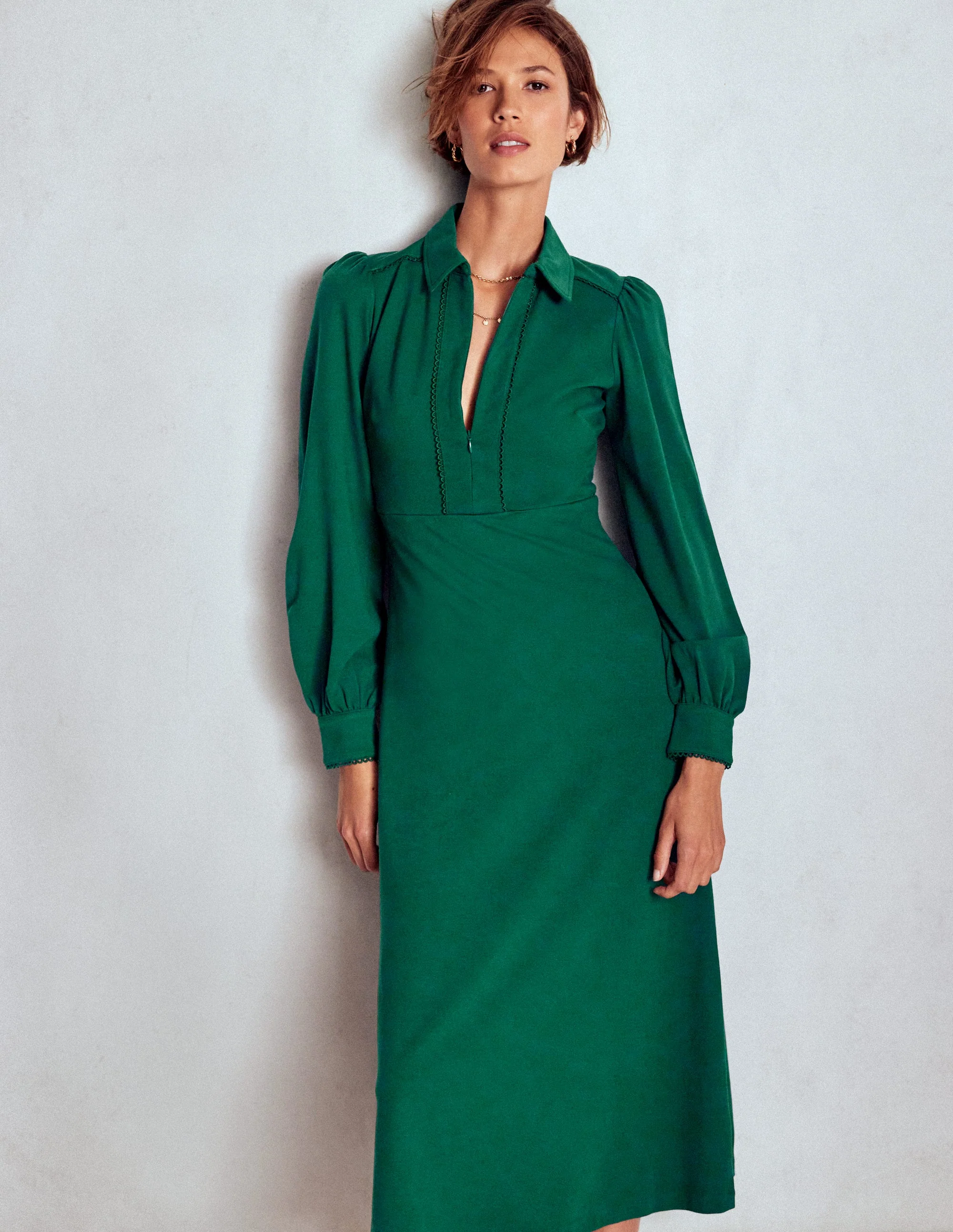 Paspeliertes Ponte-Midikleid mit Reißverschluss-Dunkles Smaragdgrün - Image 4
