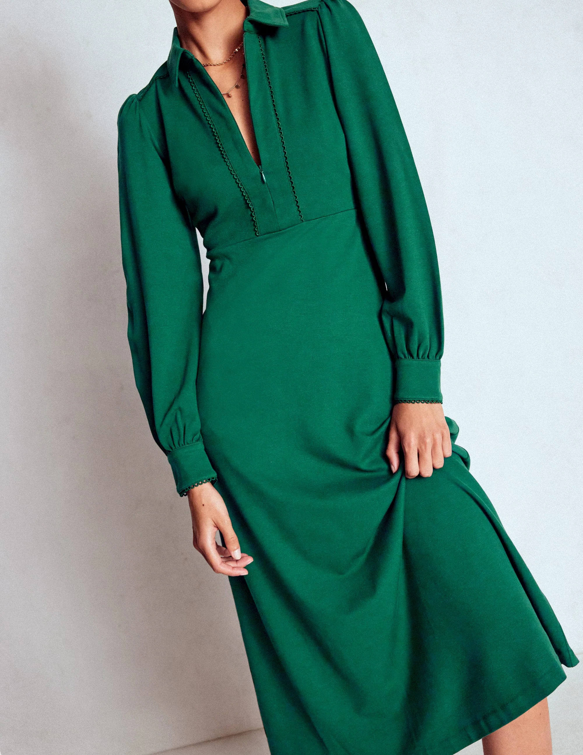 Paspeliertes Ponte-Midikleid mit Reißverschluss-Dunkles Smaragdgrün - Image 5