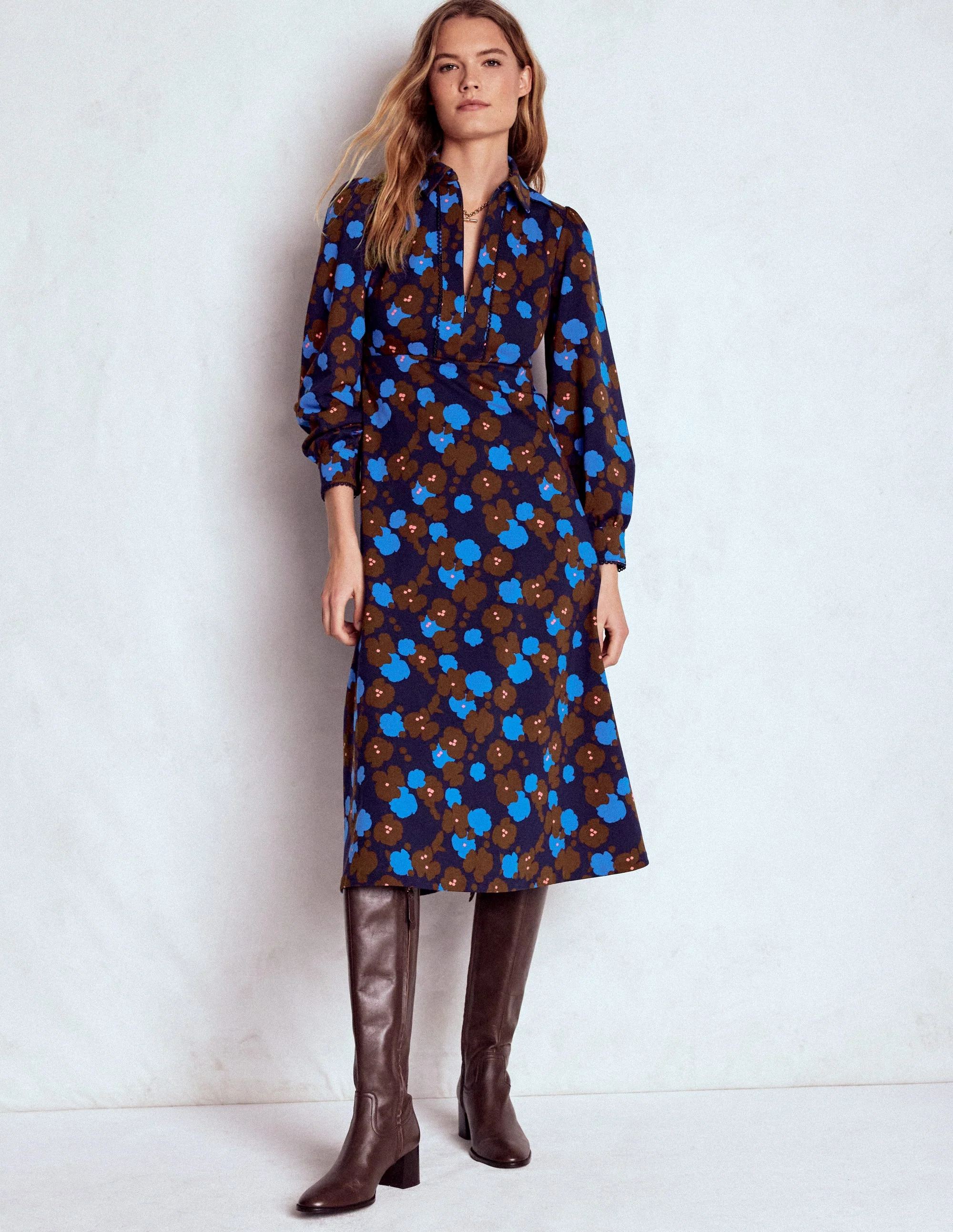 Paspeliertes Ponte-Midikleid mit Reißverschluss-Französisch-Marineblau, Gartenblüte - Image 7