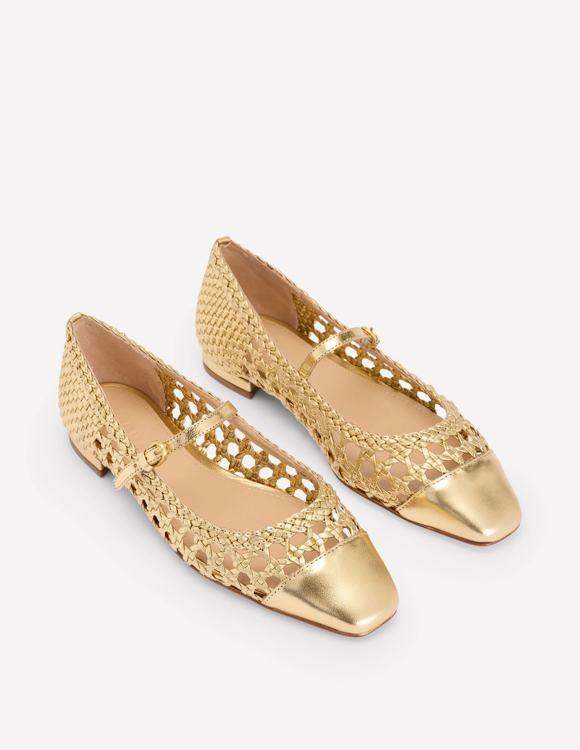 Penelope Flache Mary Janes-Gold Gewebtes Leder - Image 4